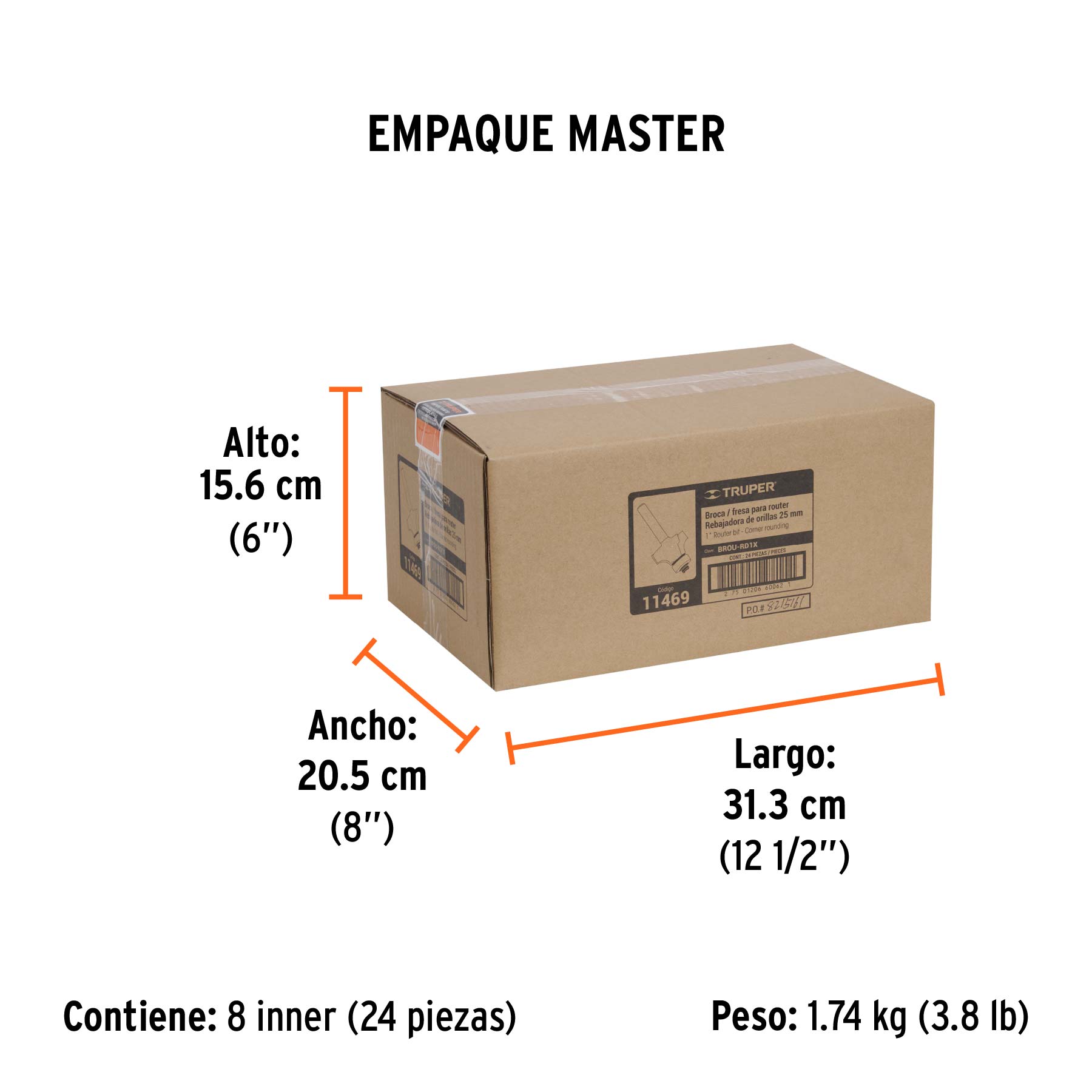 Broca para router, redondeado, 1" con balero, TRUPER TRUPER