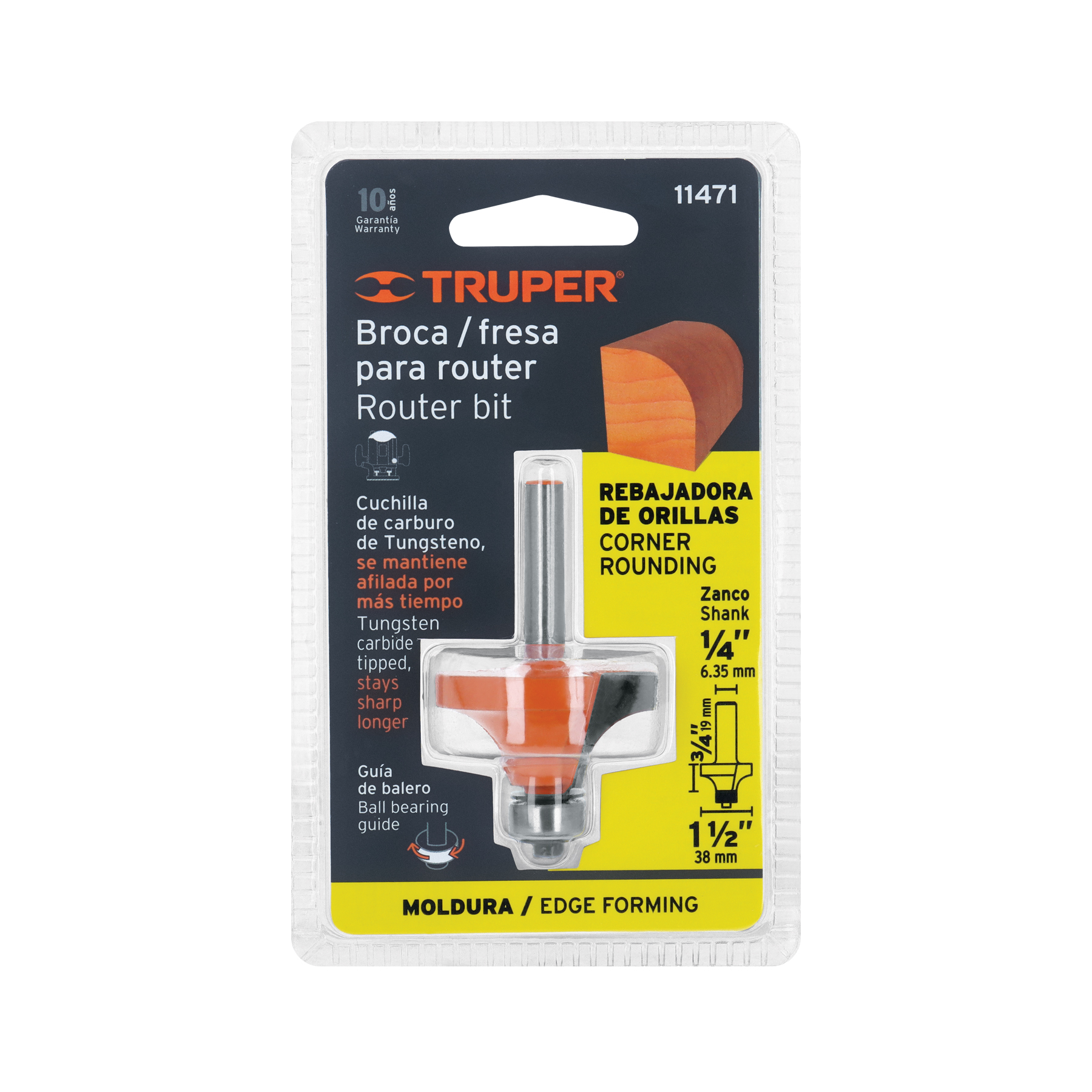 Broca para router, redondeado, 1-1/2" con balero, TRUPER TRUPER