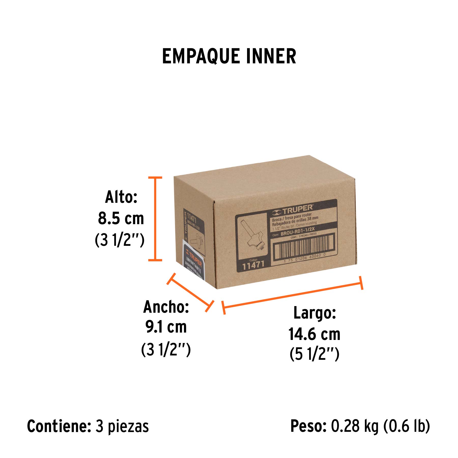 Broca para router, redondeado, 1-1/2" con balero, TRUPER TRUPER