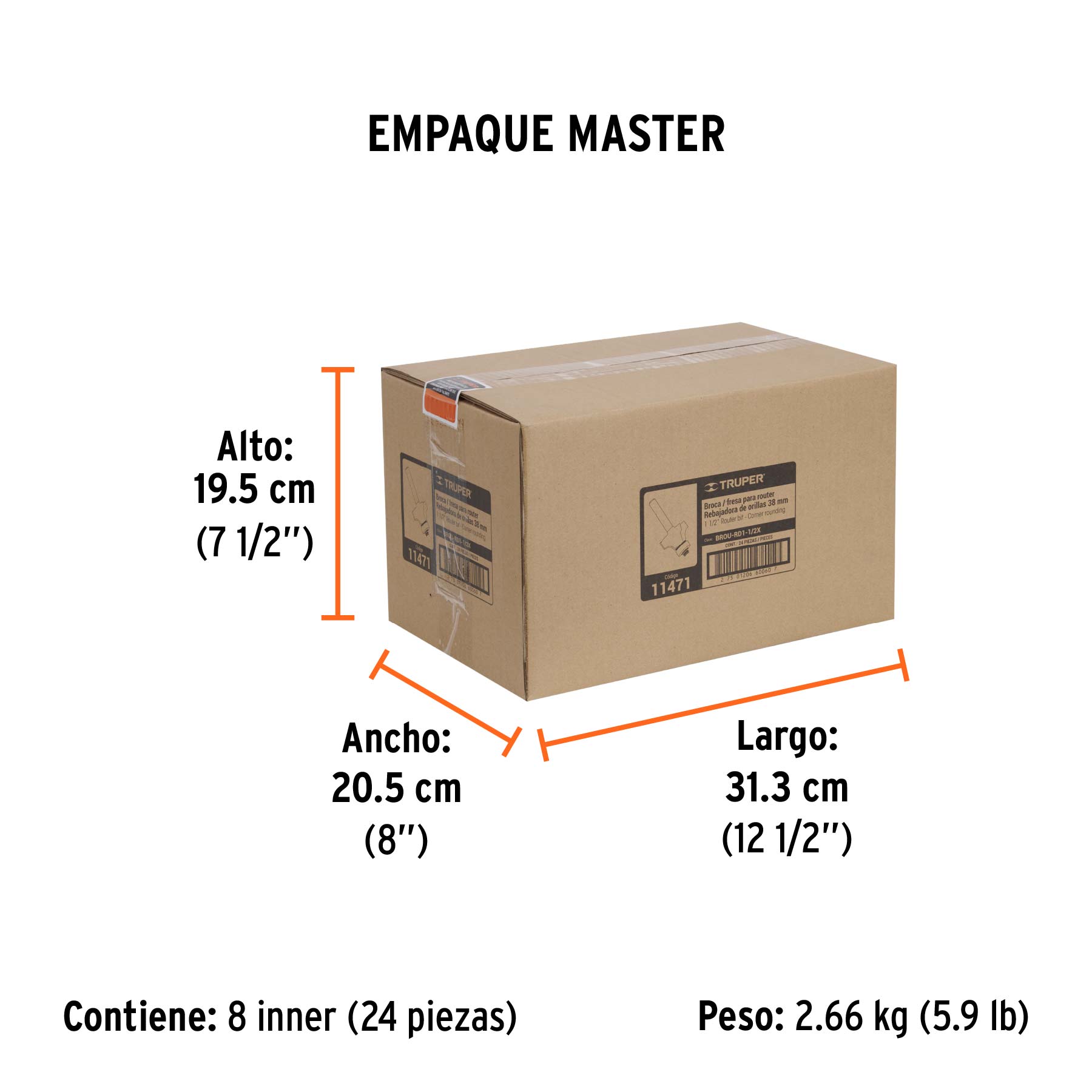 Broca para router, redondeado, 1-1/2" con balero, TRUPER TRUPER