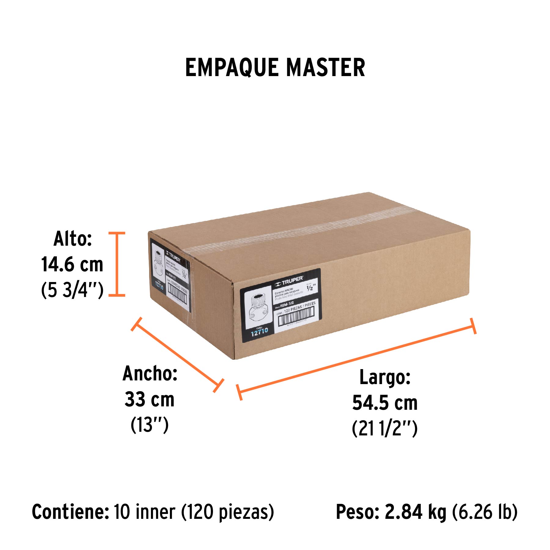 Conector 1/2" macho de ABS para manguera, TRUPER TRUPER