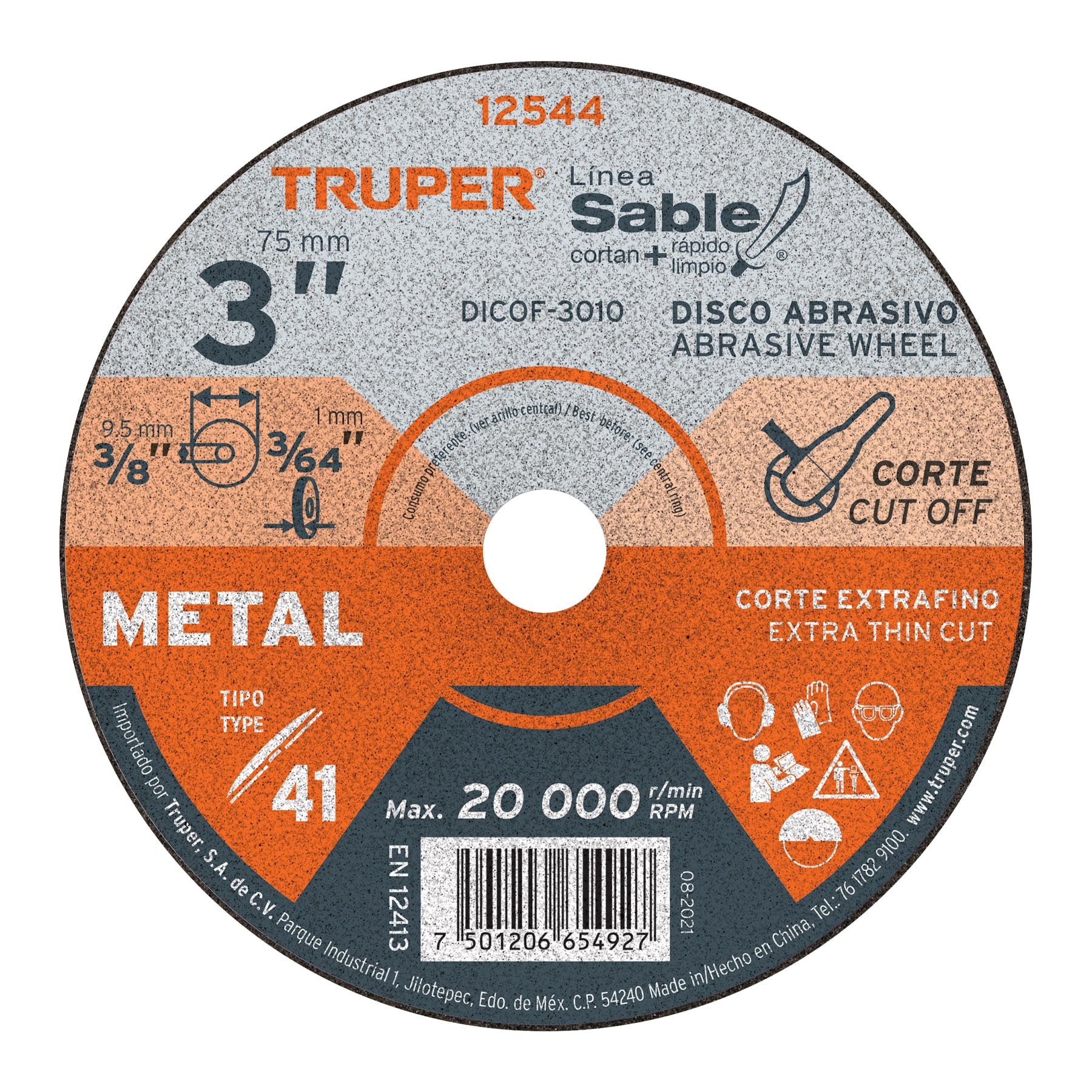 Disco abrasivo de corte preciso metal 3" x 1 mm, TRUPER TRUPER