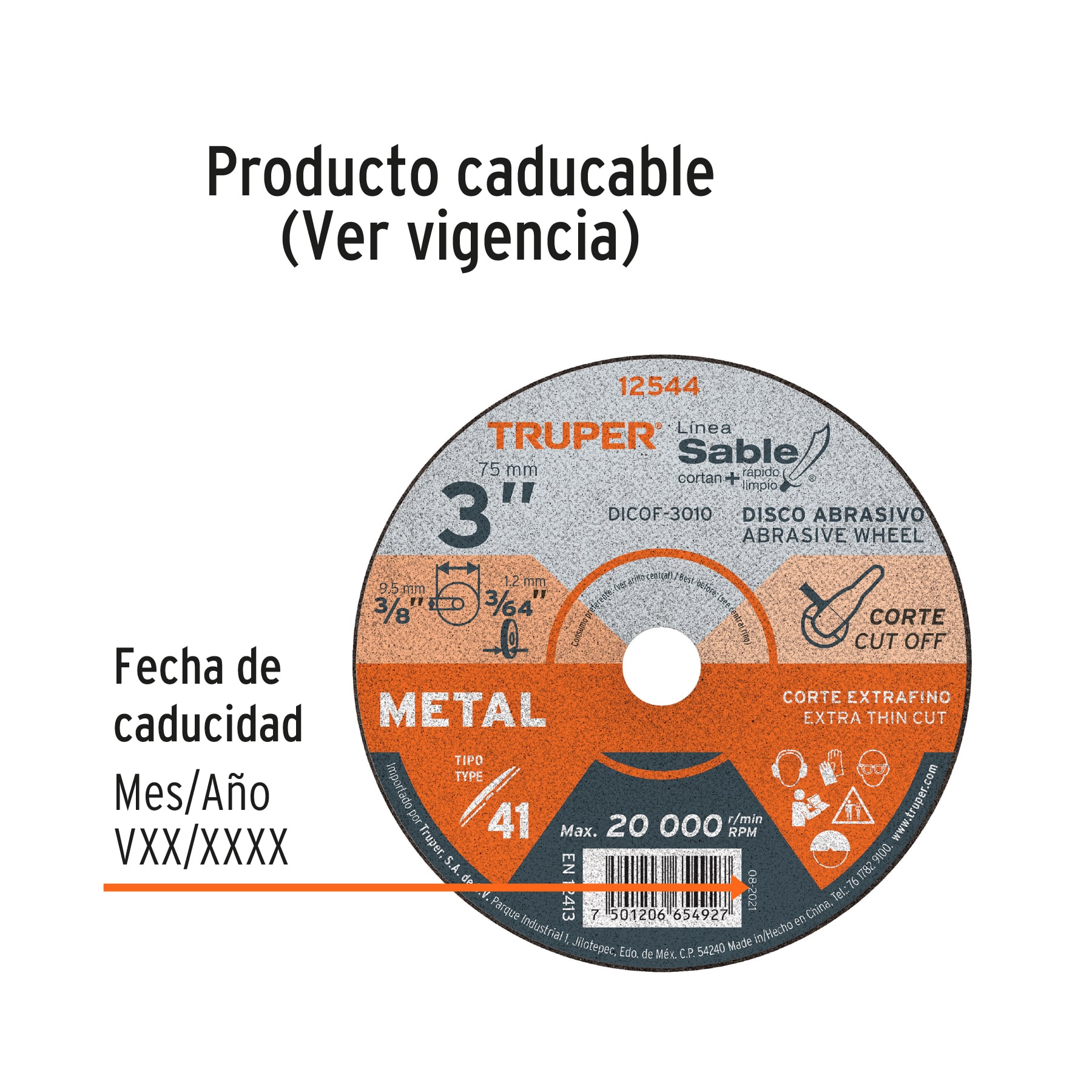 Disco abrasivo de corte preciso metal 3" x 1 mm, TRUPER TRUPER