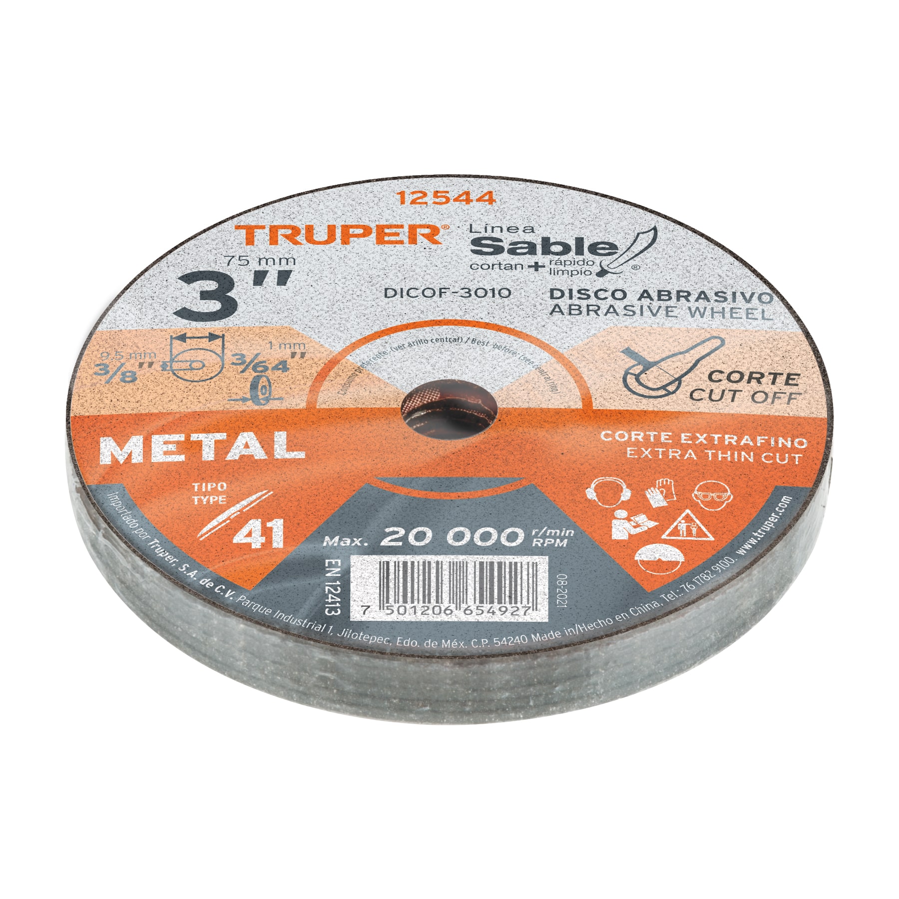 Disco abrasivo de corte preciso metal 3" x 1 mm, TRUPER TRUPER