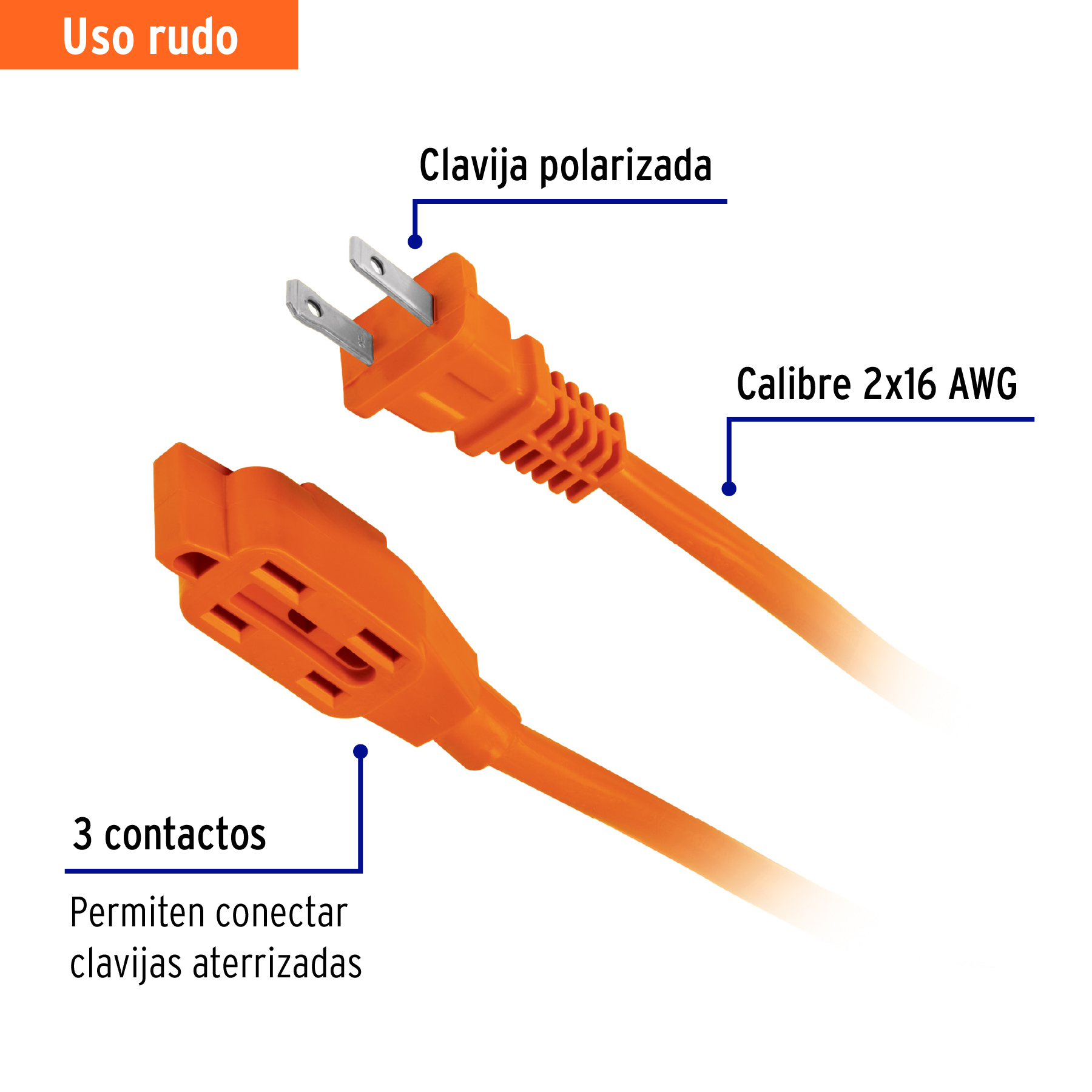 Extensión eléctrica de uso rudo 20 m 2x16 AWG, VOLTECK TRUPER