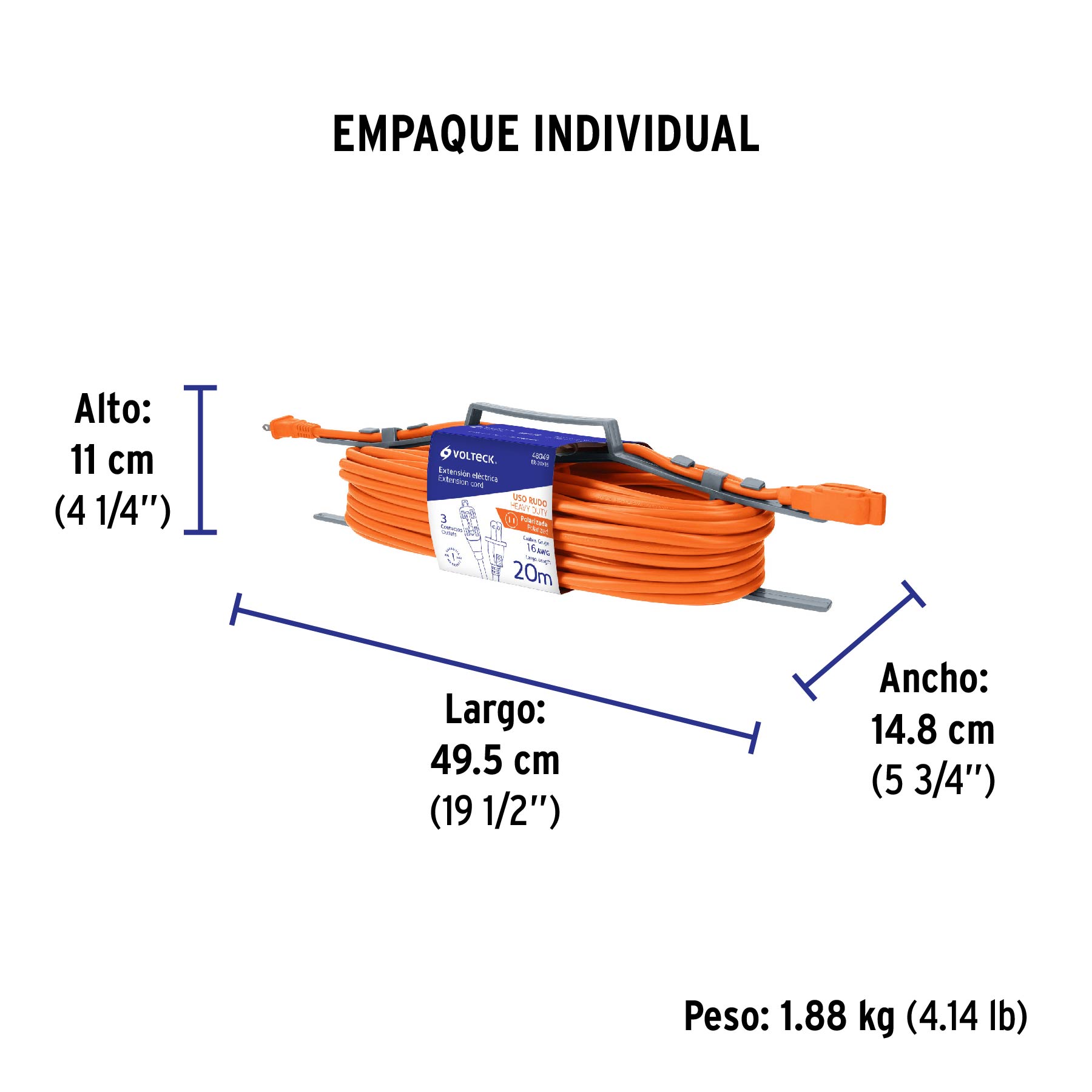 Extensión eléctrica de uso rudo 20 m 2x16 AWG, VOLTECK TRUPER