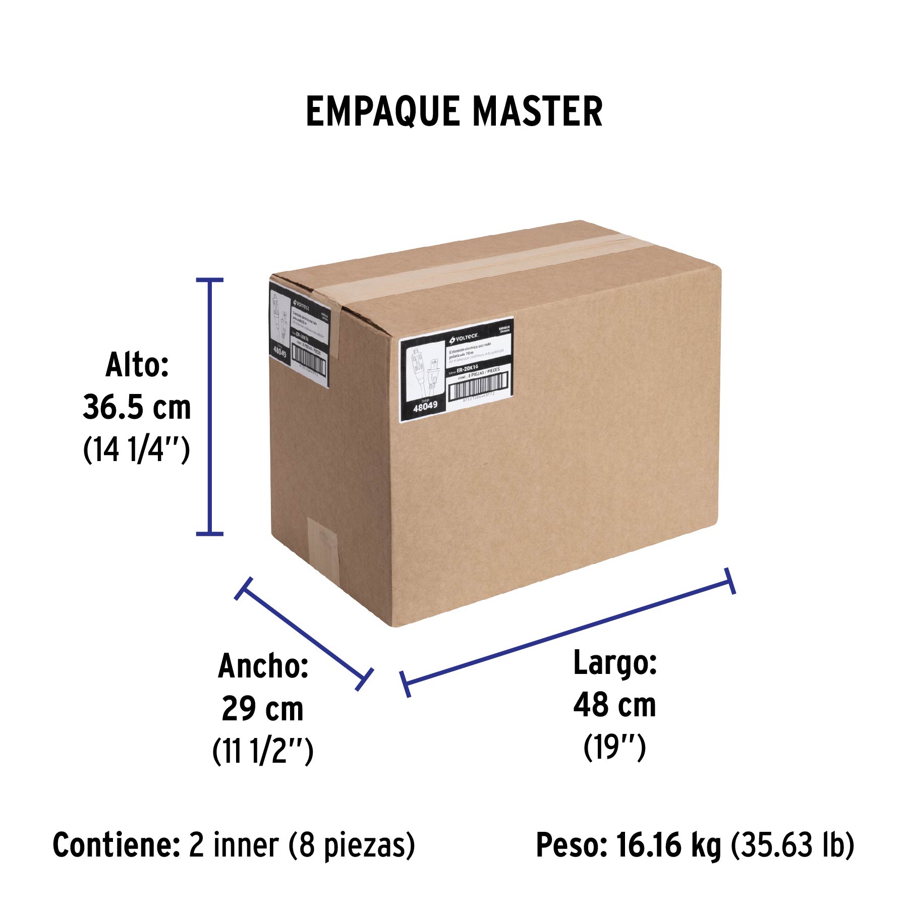Extensión eléctrica de uso rudo 20 m 2x16 AWG, VOLTECK TRUPER