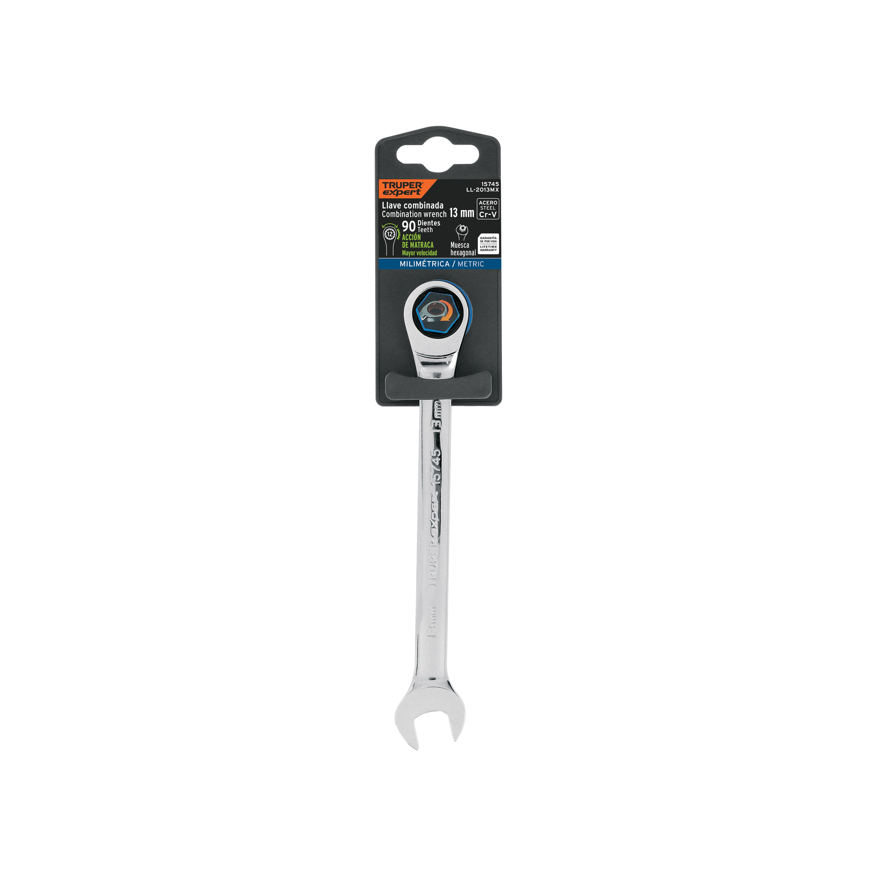 Llave combinada con matraca 13 mm x 174 mm largo, EXPERT TRUPER