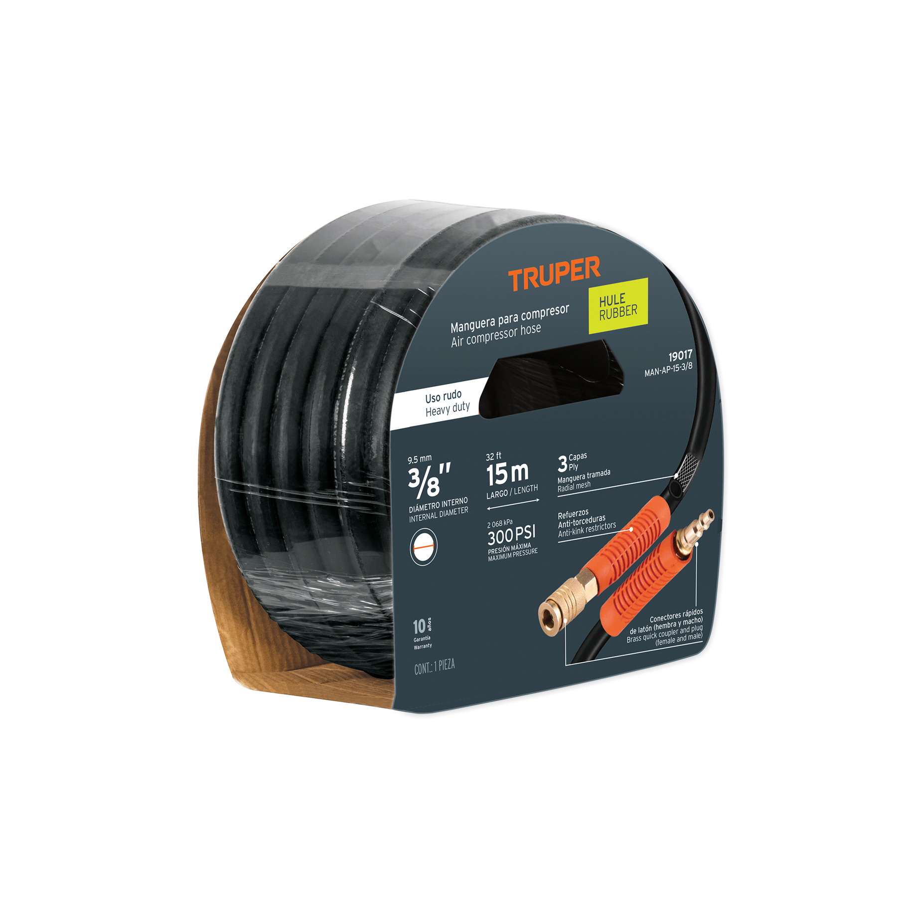 Manguera para compresor, de hule, 15m x 3/8", TRUPER TRUPER