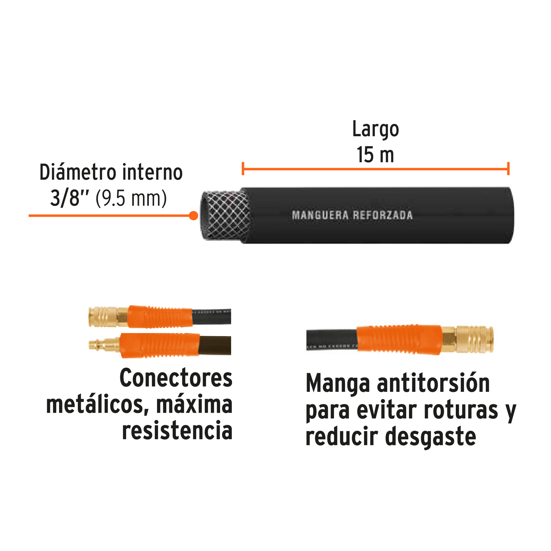 Manguera para compresor, de hule, 15m x 3/8", TRUPER TRUPER
