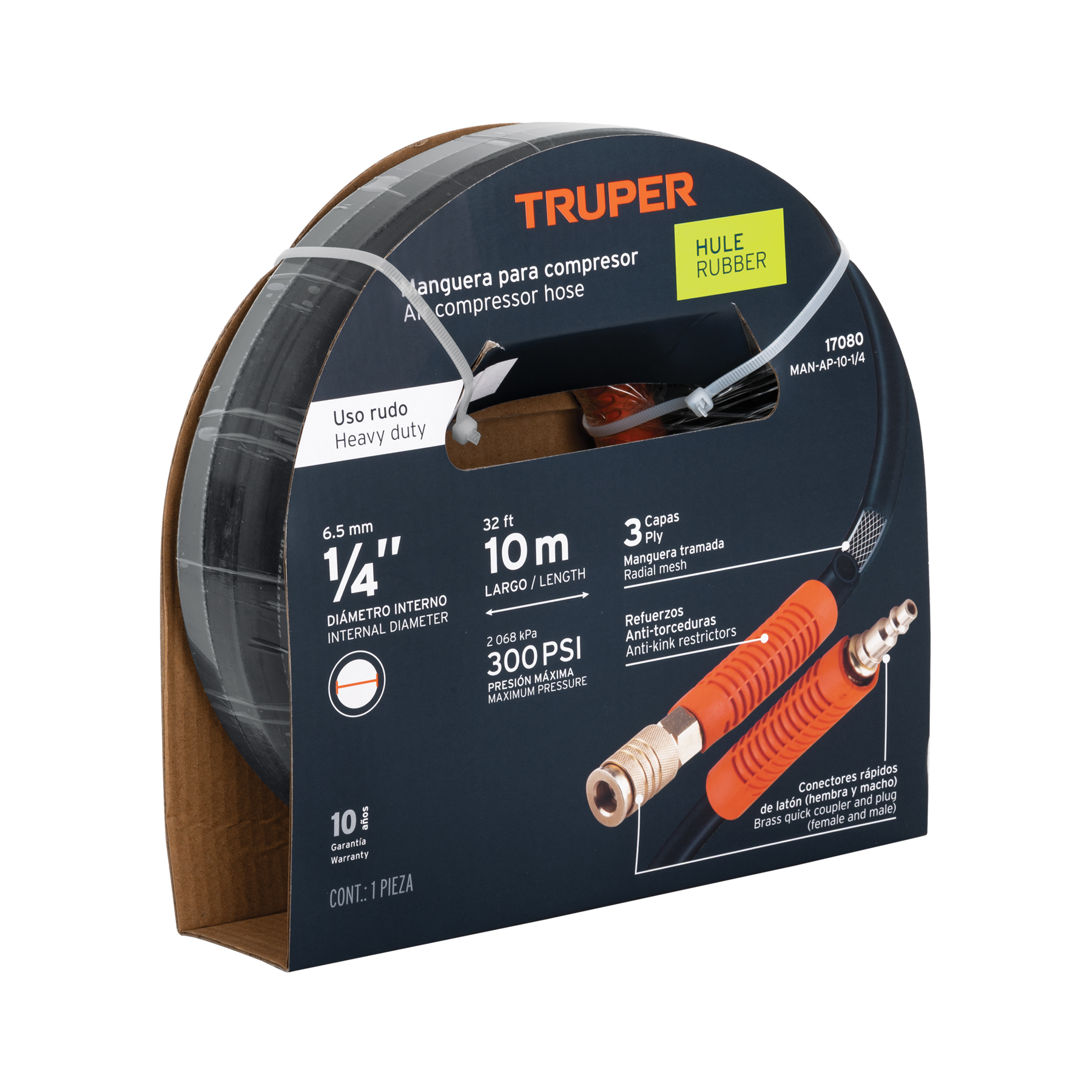 Manguera para compresor, de hule, 10m x 1/4", TRUPER TRUPER