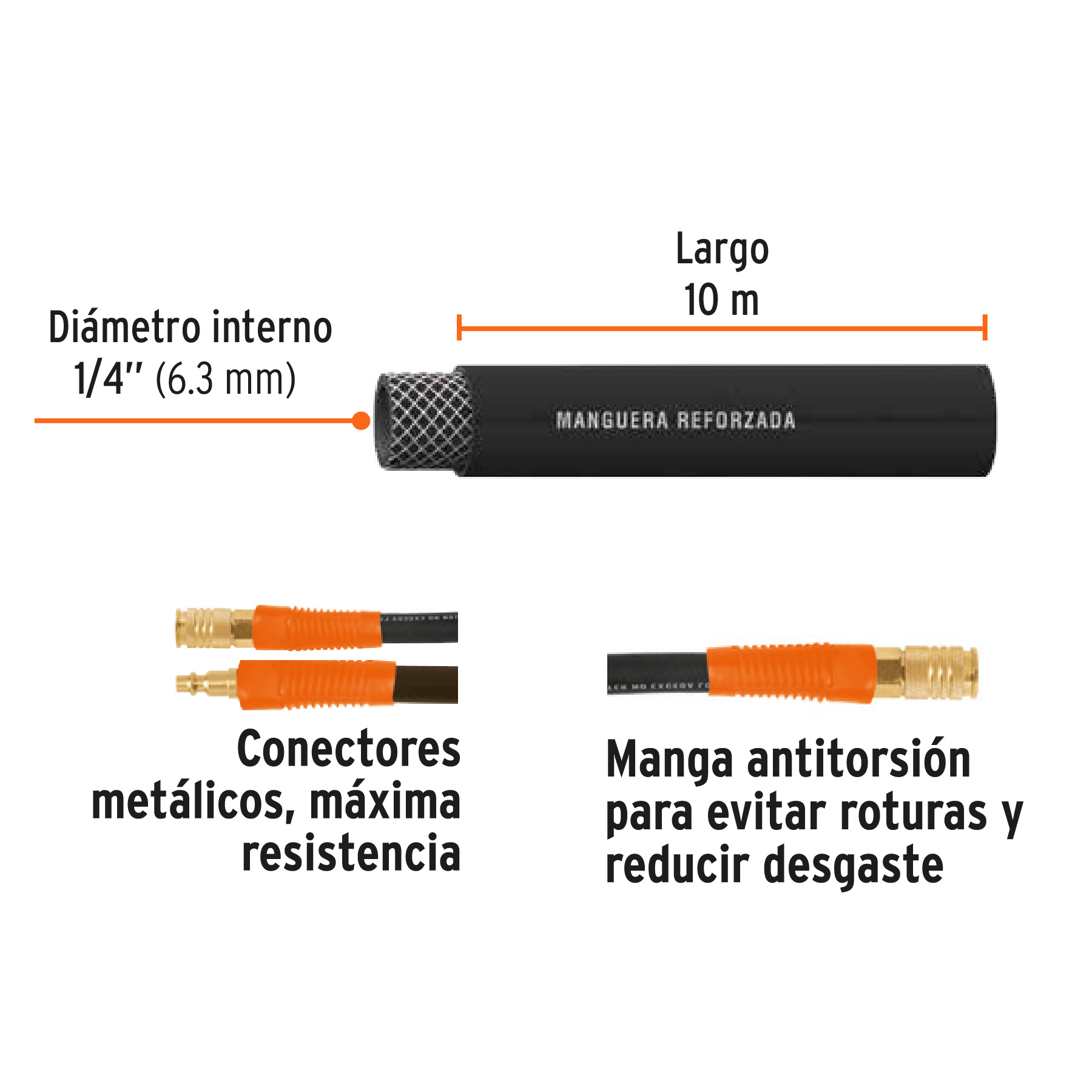 Manguera para compresor, de hule, 10m x 1/4", TRUPER TRUPER