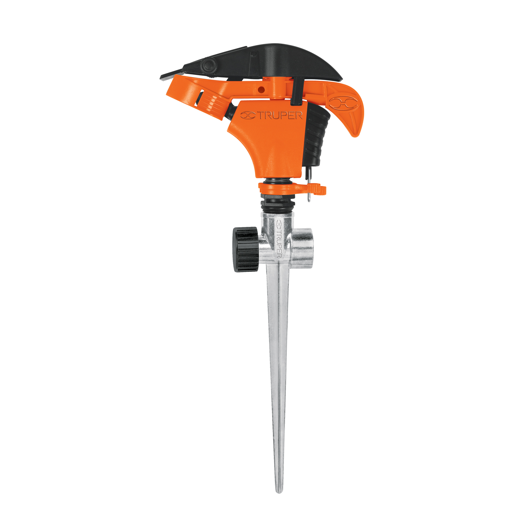 Aspersor plástico 11", dos vías, estaca metálica, TRUPER TRUPER