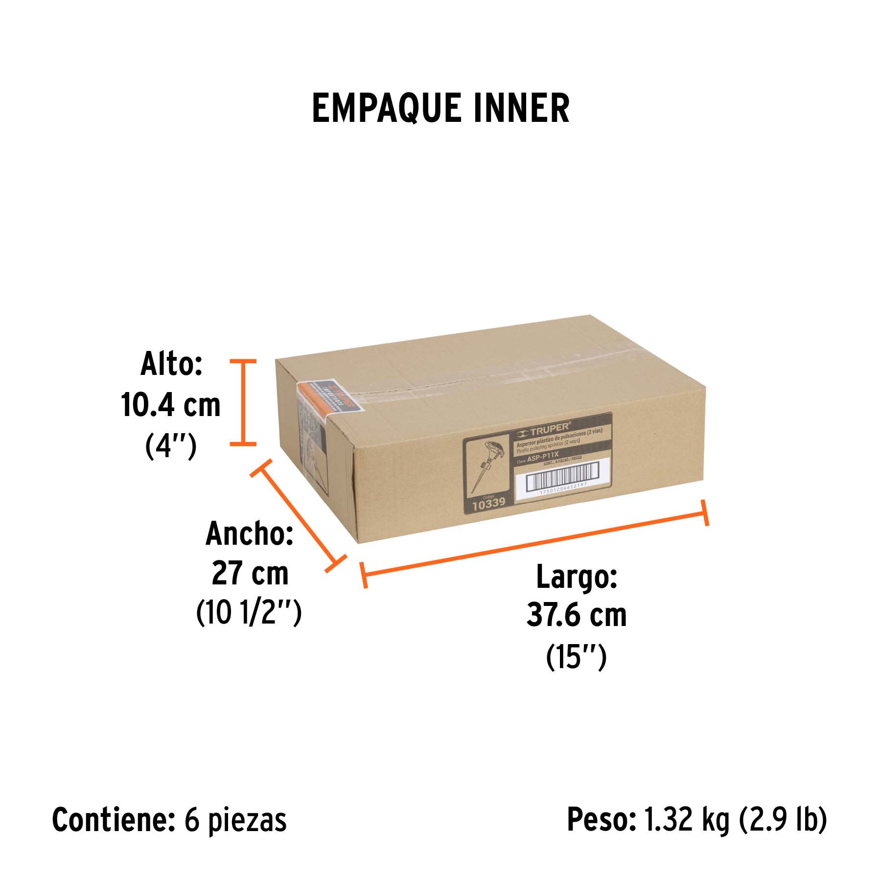 Aspersor plástico 11", dos vías, estaca metálica, TRUPER TRUPER