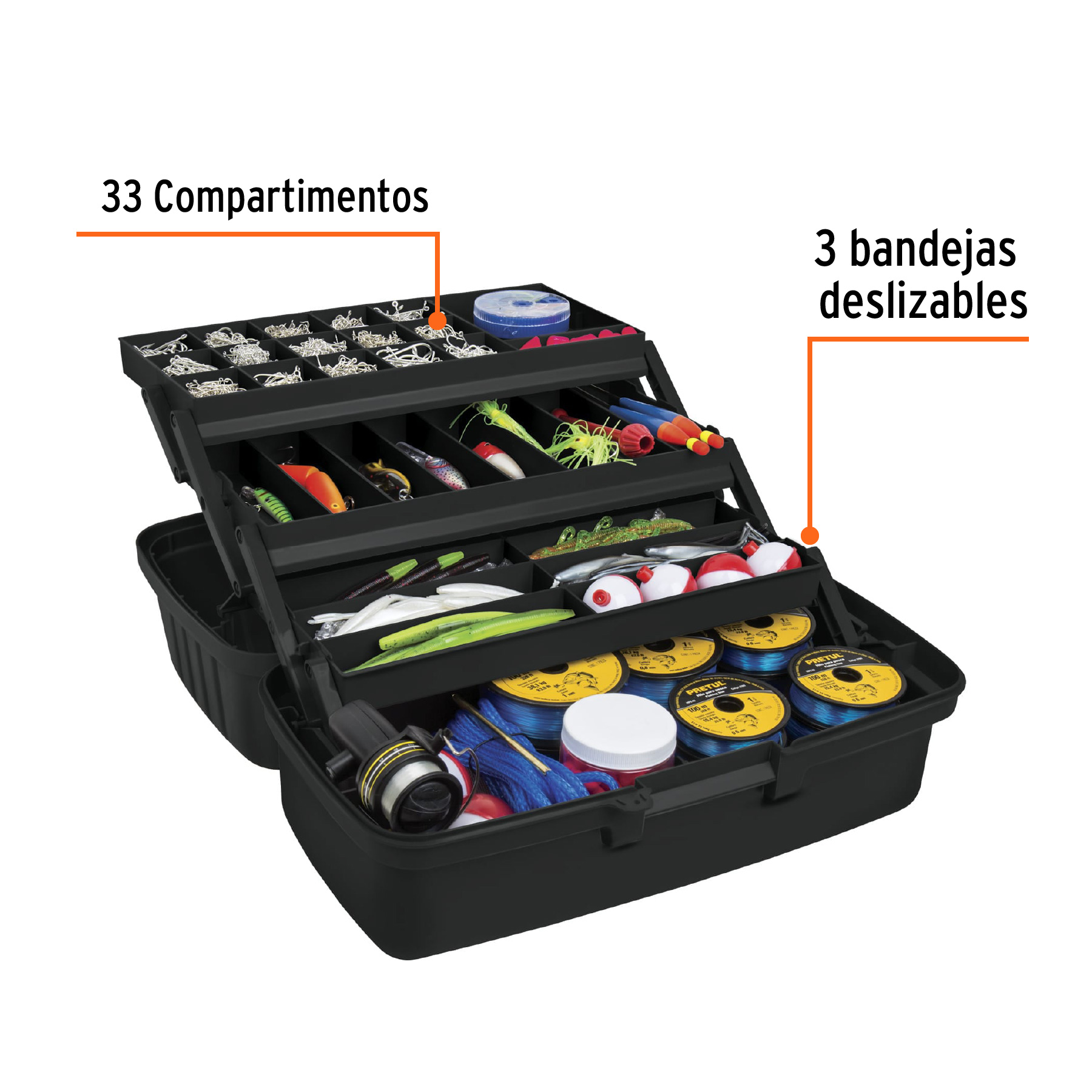 Caja para pesca de 16" con 3 bandejas deslizables, TRUPER TRUPER