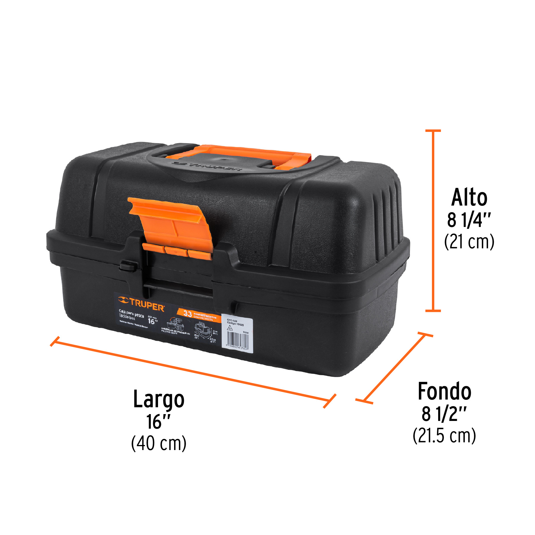 Caja para pesca de 16" con 3 bandejas deslizables, TRUPER TRUPER