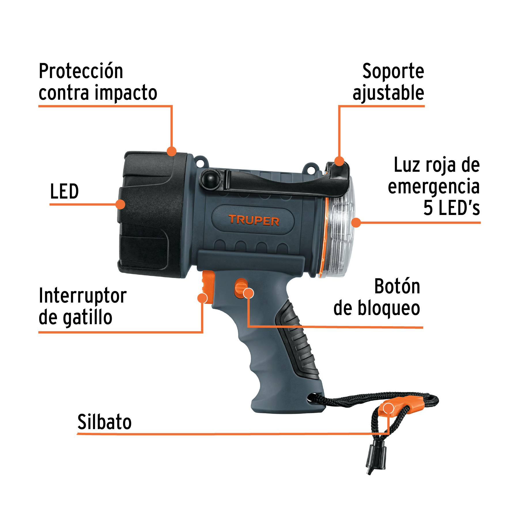Linterna reflectora LED 300 lm recargable, TRUPER TRUPER