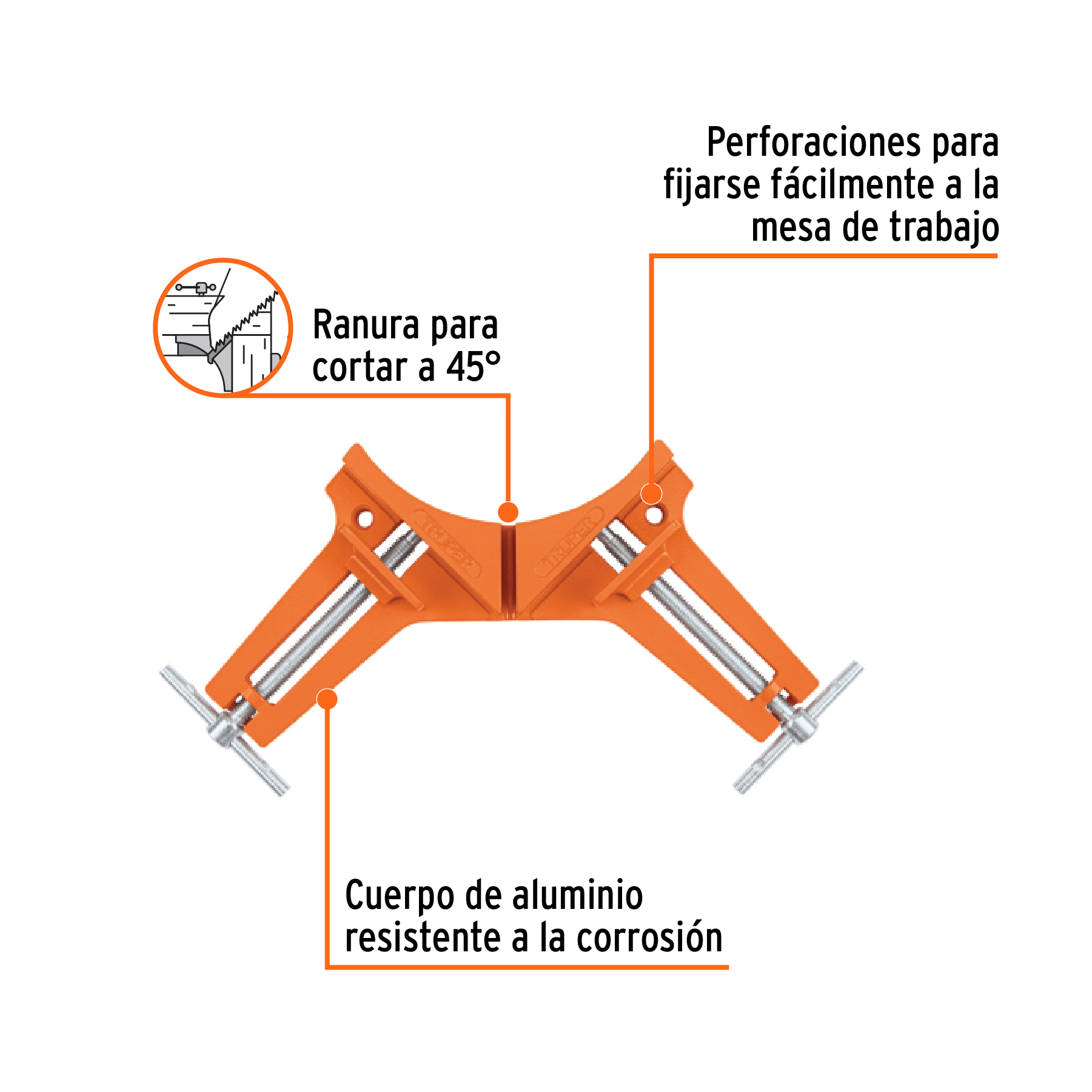 Prensa esquinera profesional 3", cuerpo de aluminio, TRUPER TRUPER