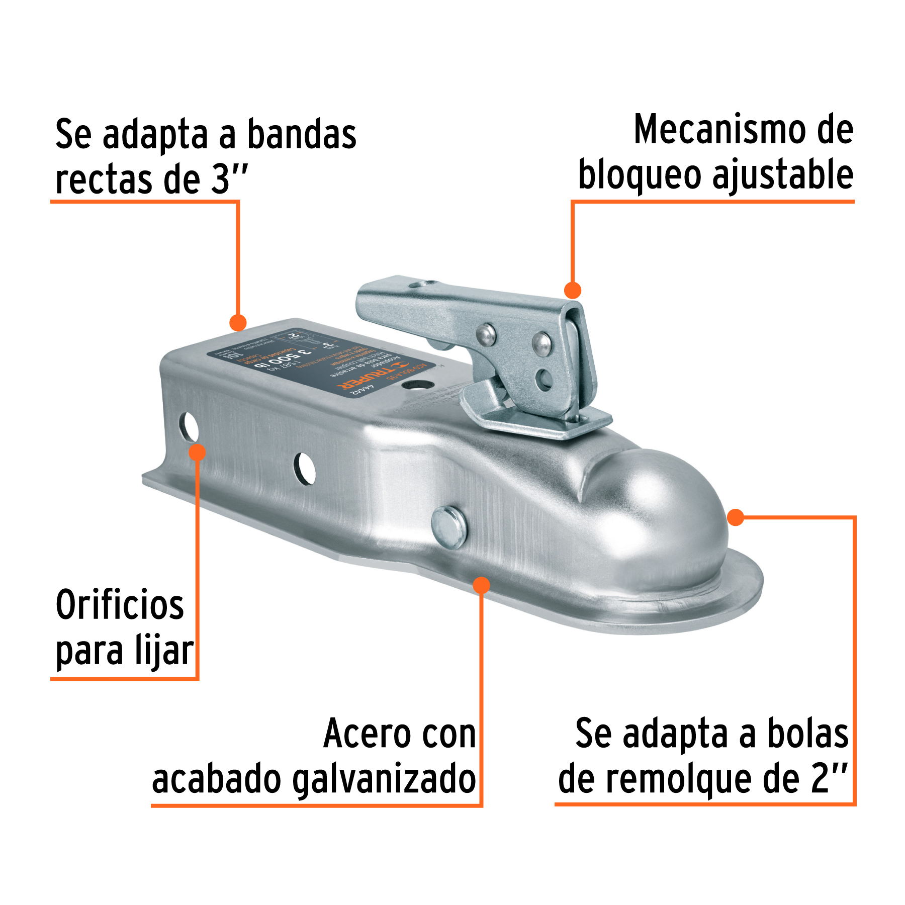 Acoplador para remolque, para bola de 2", TRUPER TRUPER