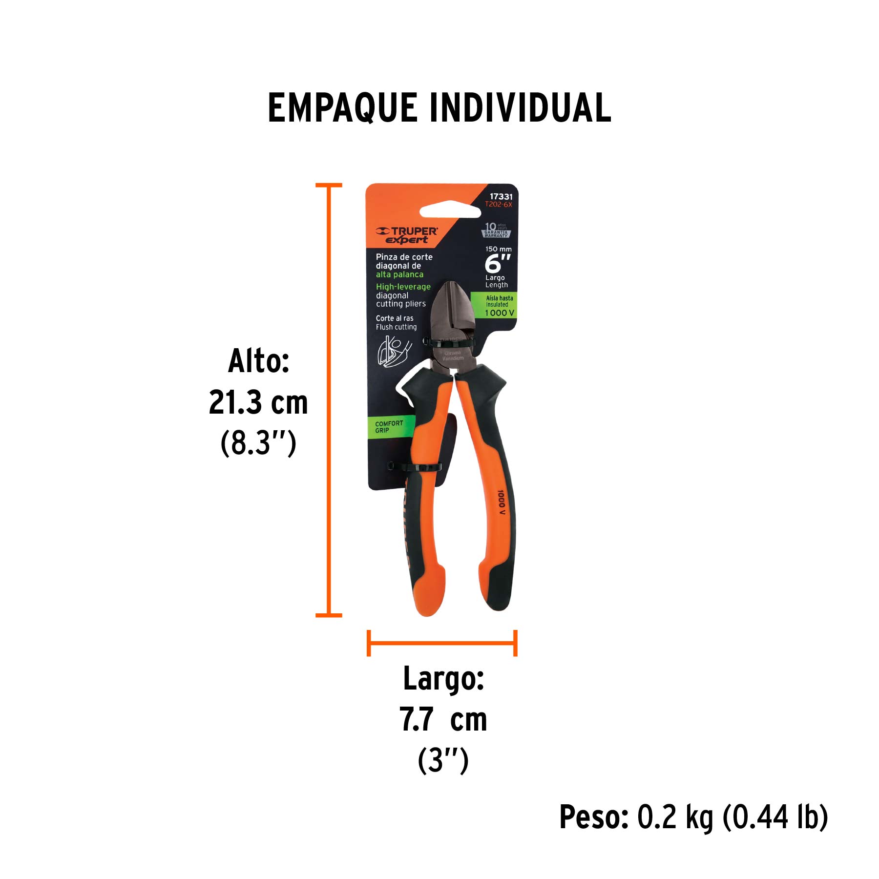 Pinza corte diagonal 6" alta palanca, Comfort Grip, EXPERT TRUPER