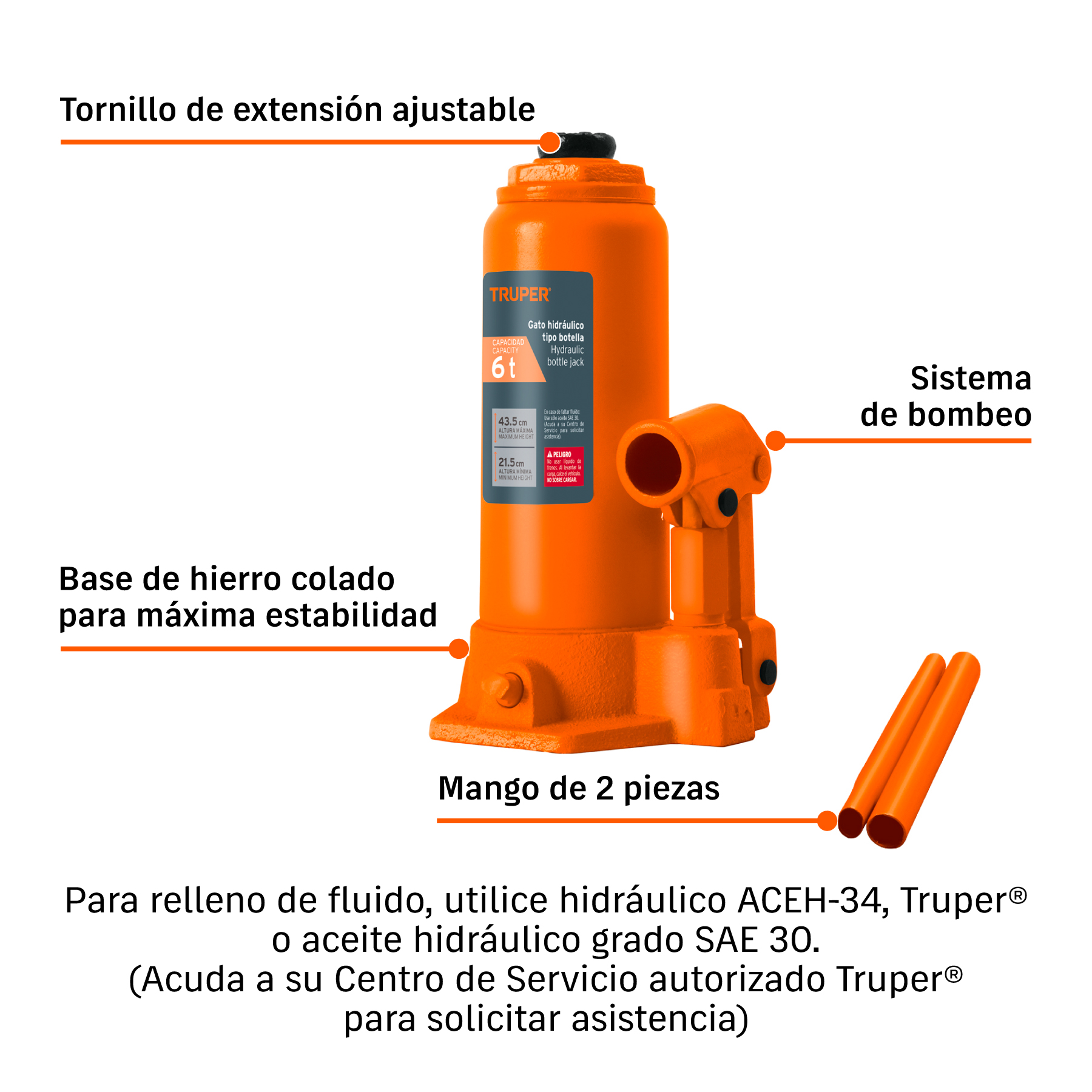 Gato hidráulico de botella de 6 Ton, TRUPER TRUPER