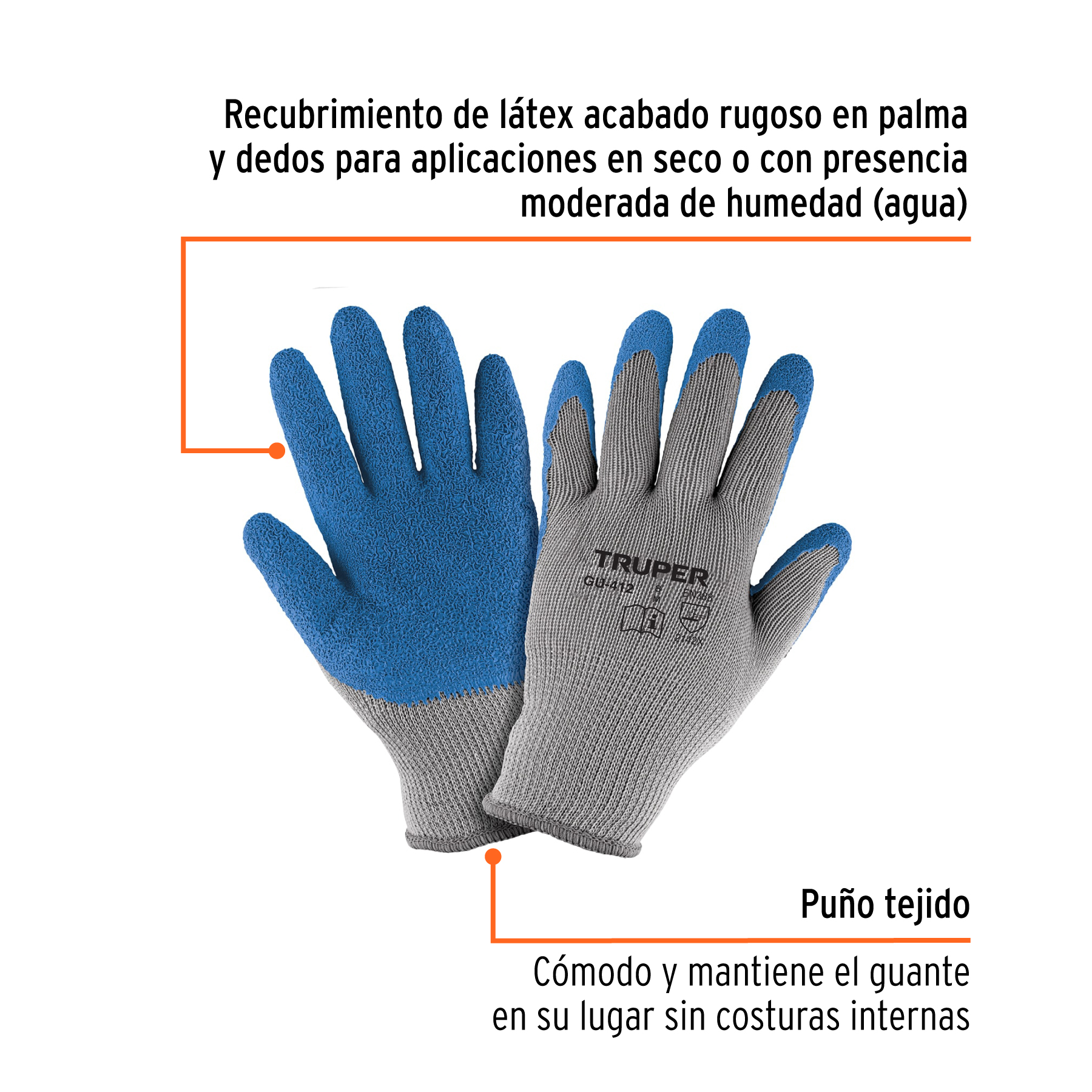 Guantes de poliéster recubiertos de látex, M, TRUPER TRUPER