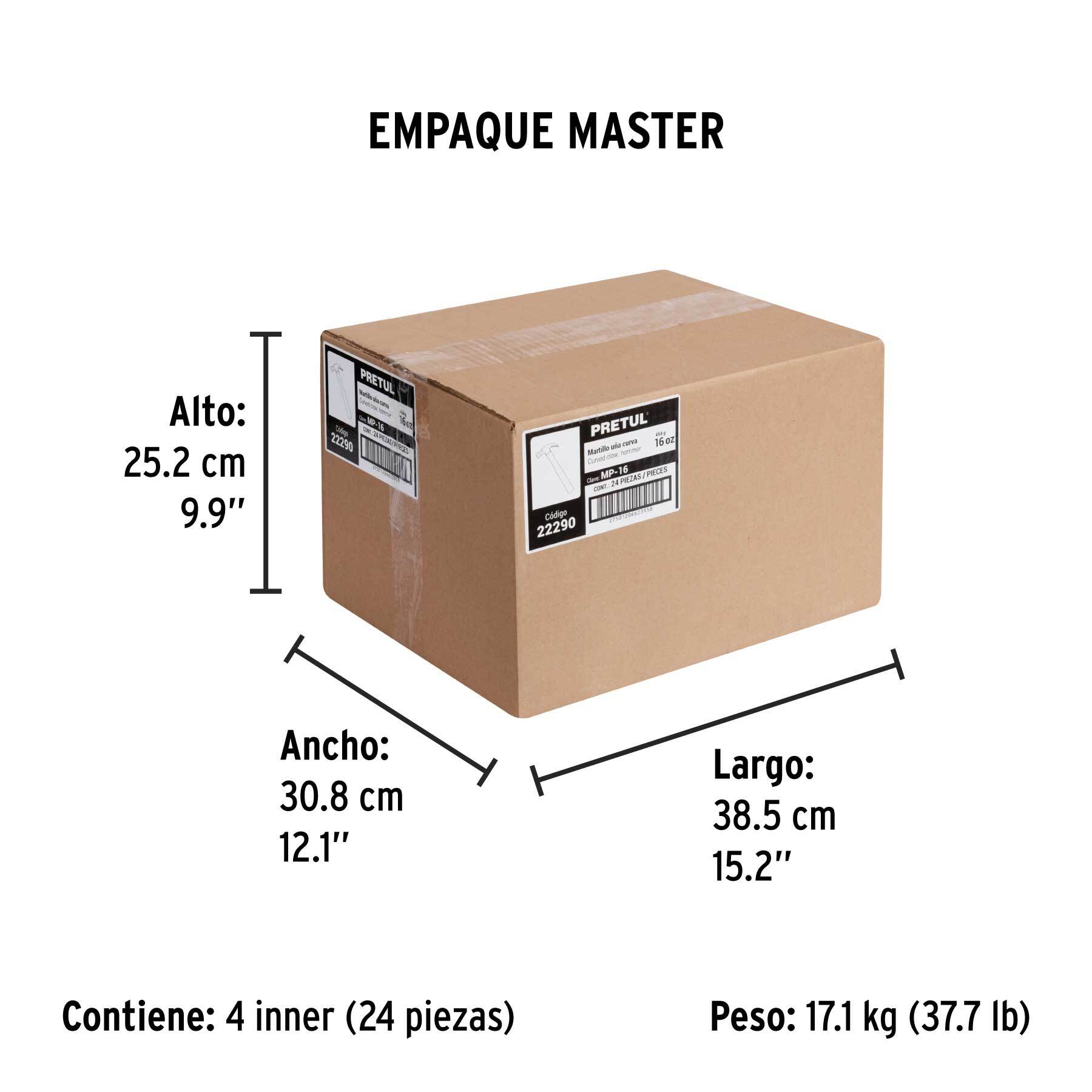 Martillo semipulido, 16 oz, uña curva, PRETUL PRETUL