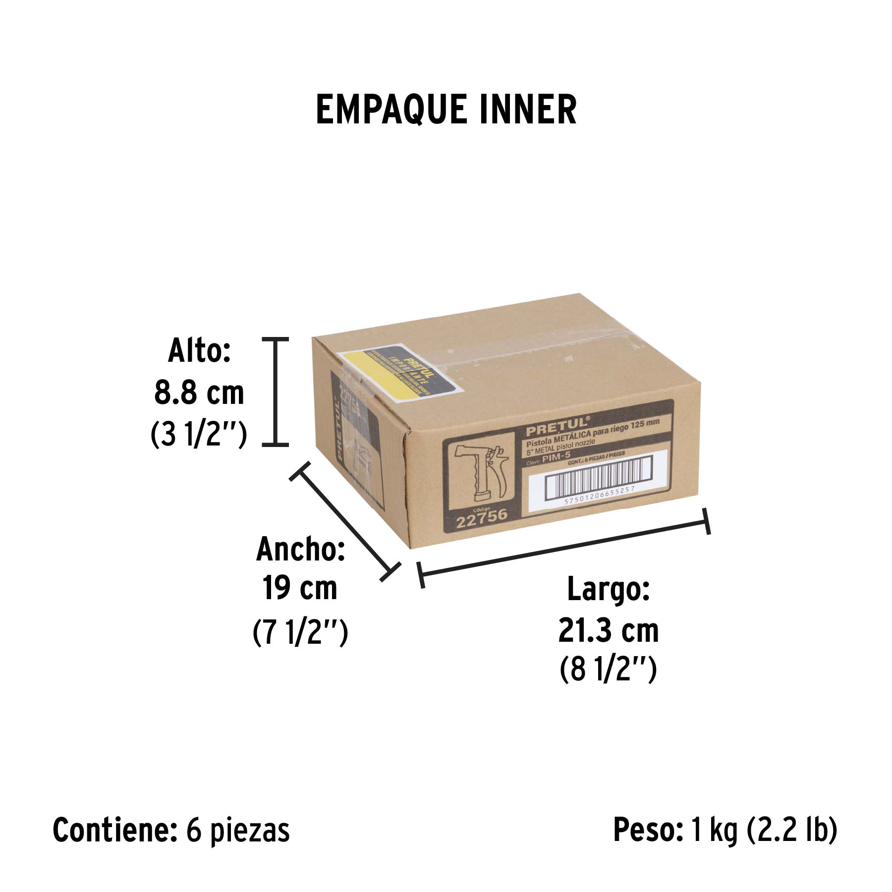 Pistola metálica para riego de 5", 2 funciones, PRETUL PRETUL