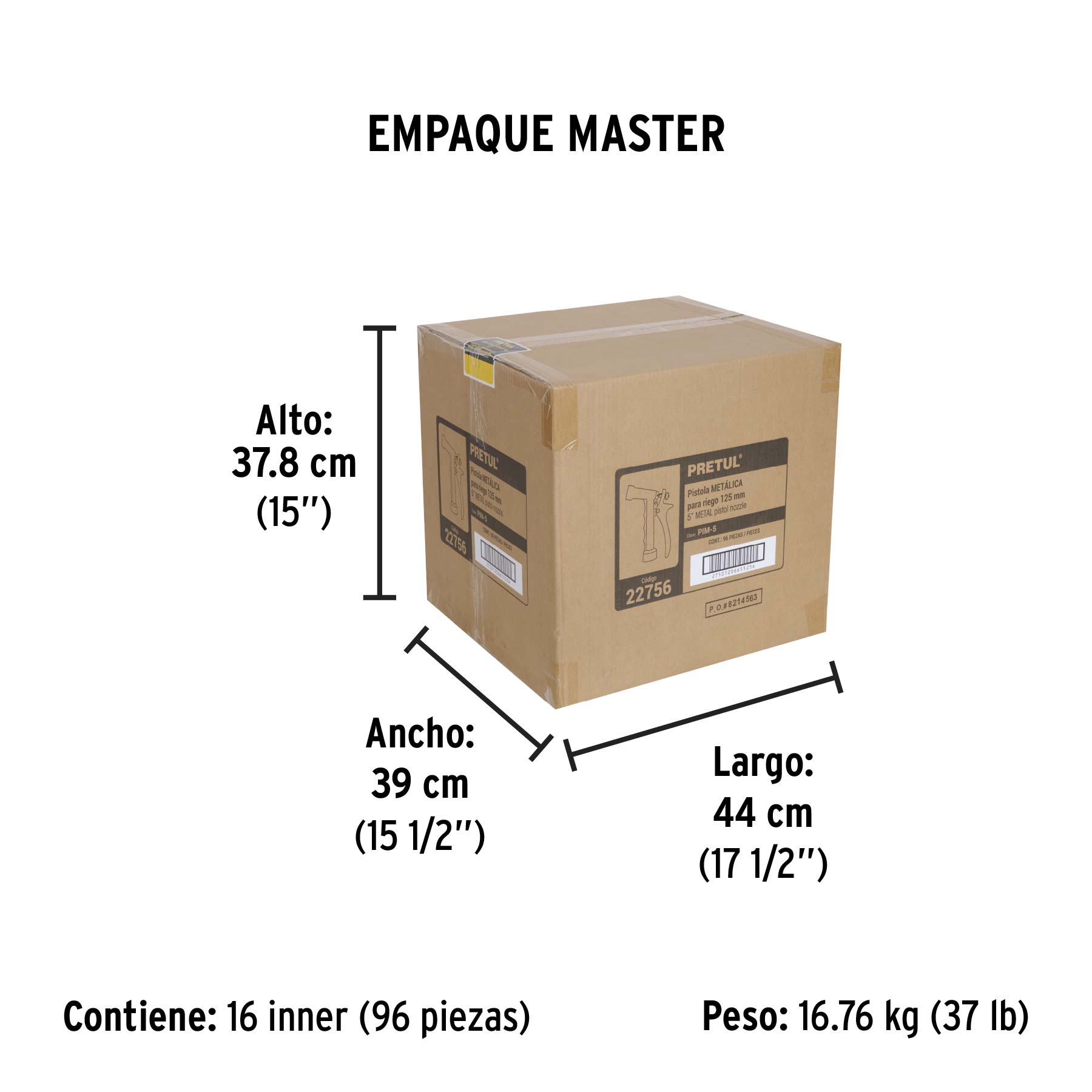 Pistola metálica para riego de 5", 2 funciones, PRETUL PRETUL