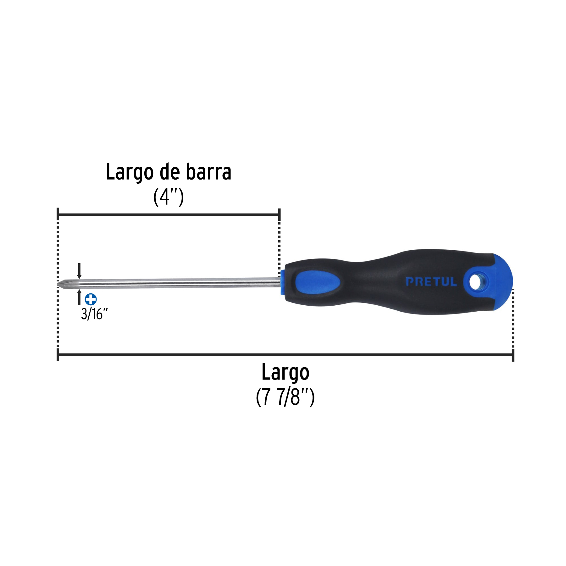 Desarmador de cruz 3/16" x 4" mango Comfort Grip, PRETUL PRETUL