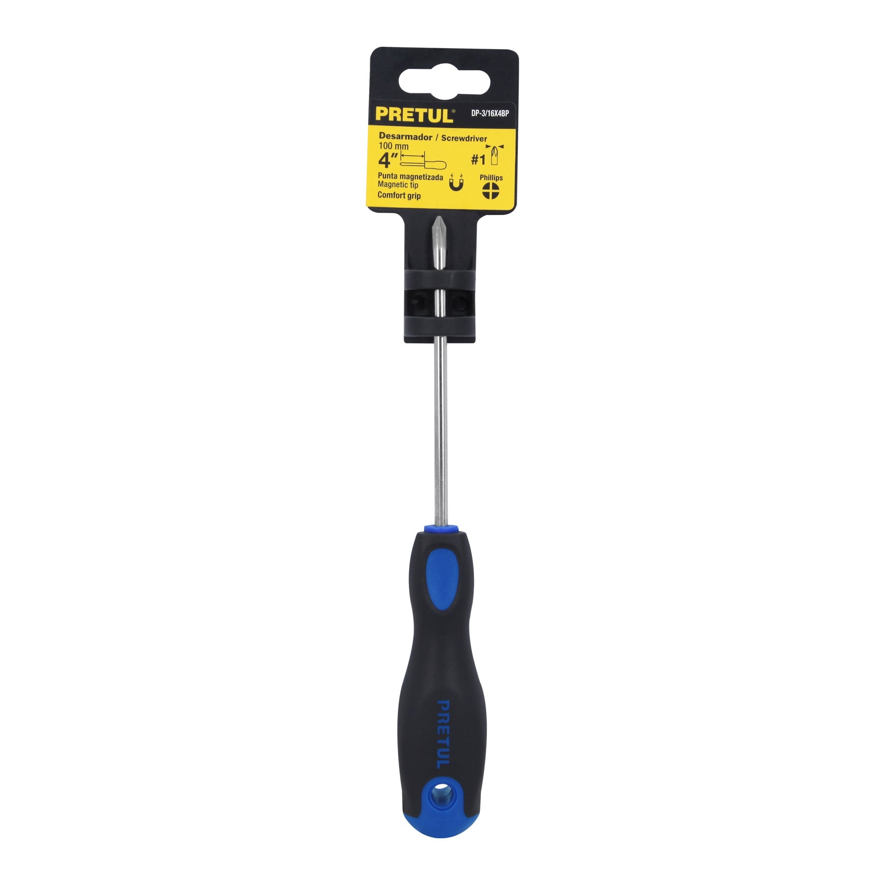 Desarmador de cruz 3/16" x 4" mango Comfort Grip, PRETUL PRETUL