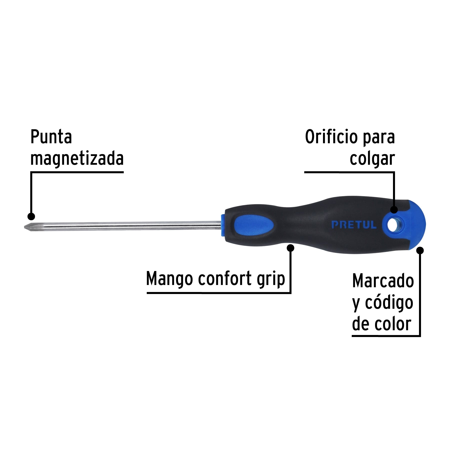 Desarmador de cruz 3/16" x 4" mango Comfort Grip, PRETUL PRETUL