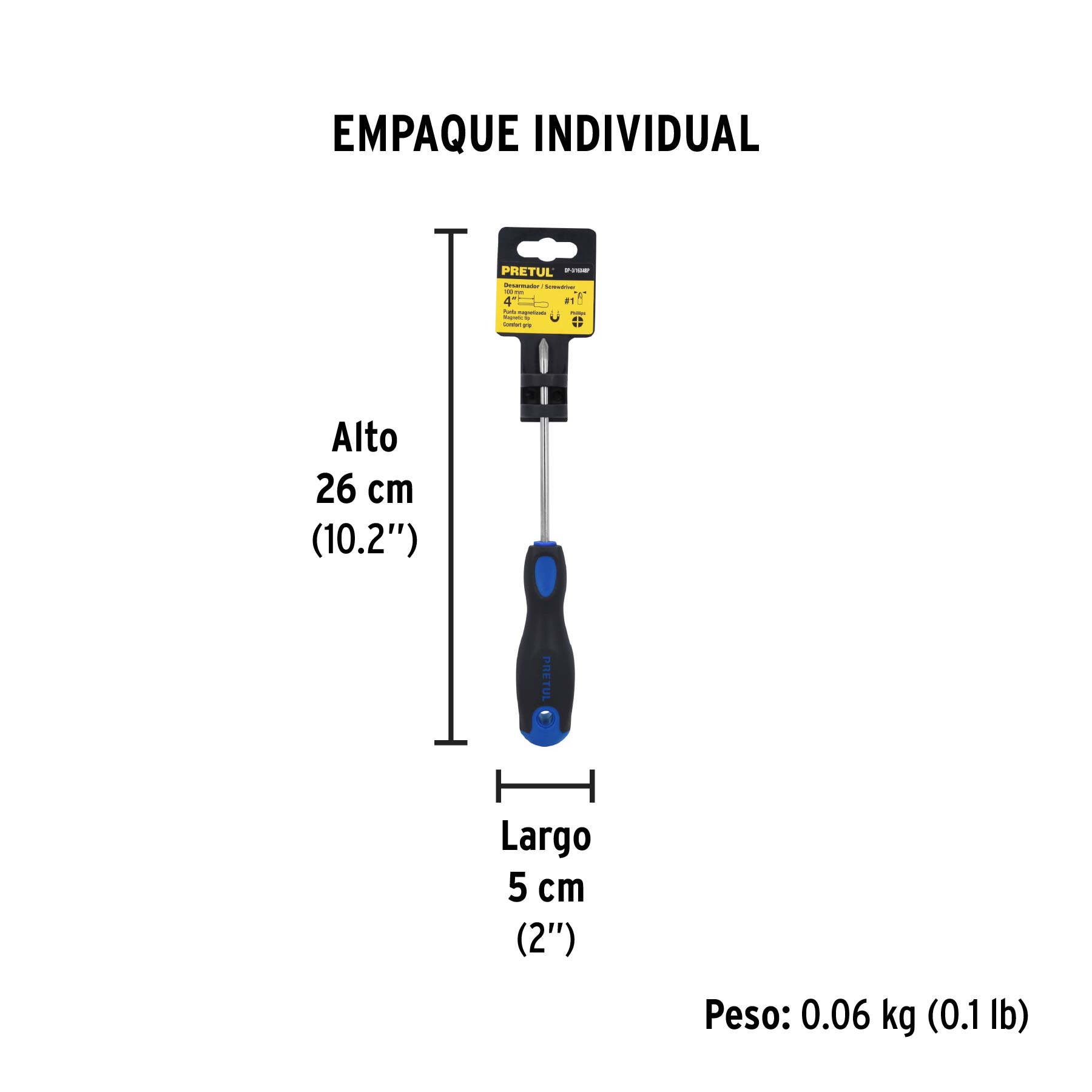 Desarmador de cruz 3/16" x 4" mango Comfort Grip, PRETUL PRETUL