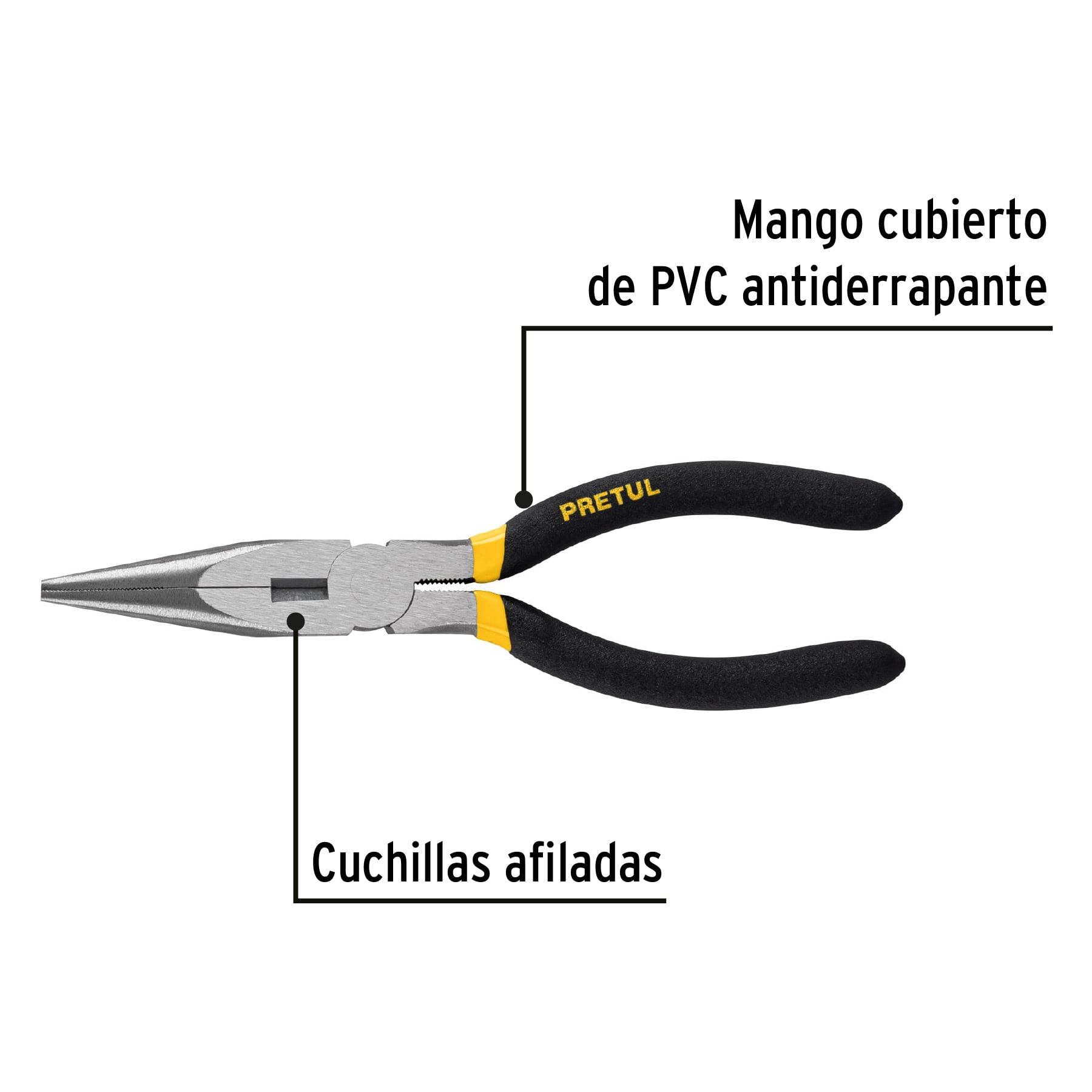 Pinza de punta y corte 7" mango de PVC, PRETUL PRETUL