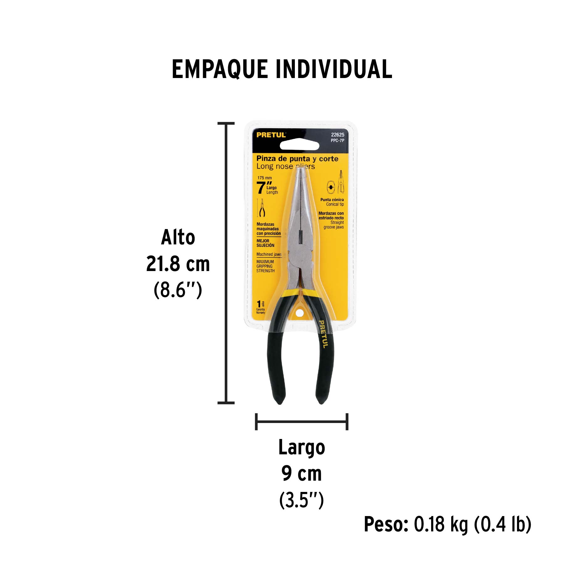 Pinza de punta y corte 7" mango de PVC, PRETUL PRETUL