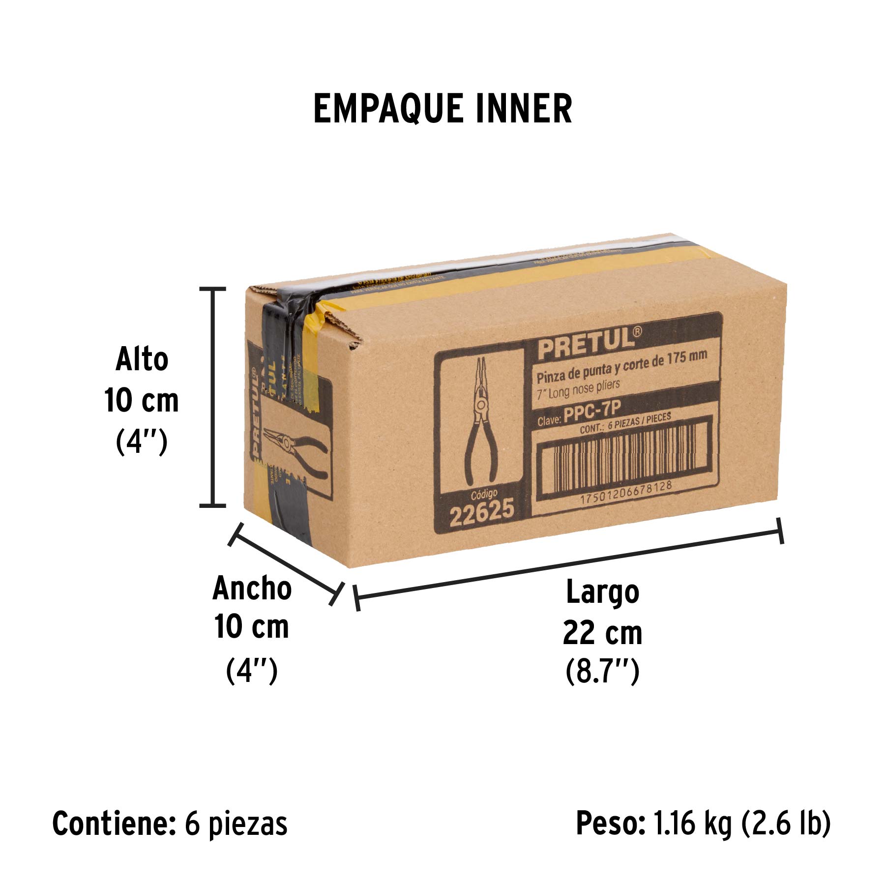 Pinza de punta y corte 7" mango de PVC, PRETUL PRETUL