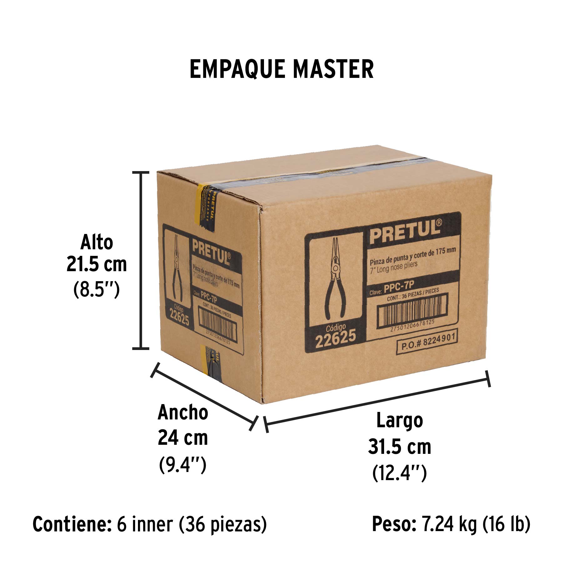 Pinza de punta y corte 7" mango de PVC, PRETUL PRETUL
