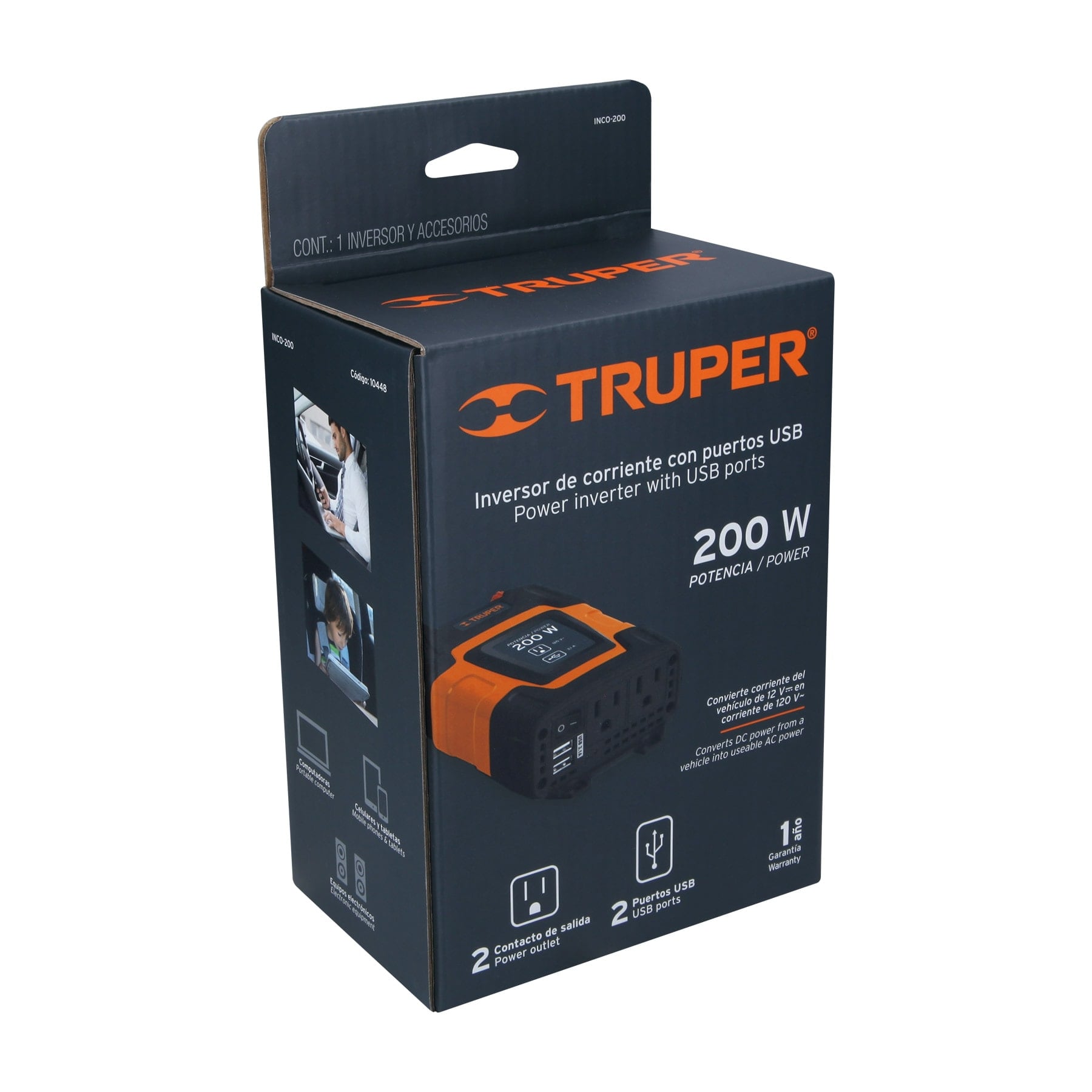 Inversor de corriente de 200 W con puertos USB, TRUPER TRUPER