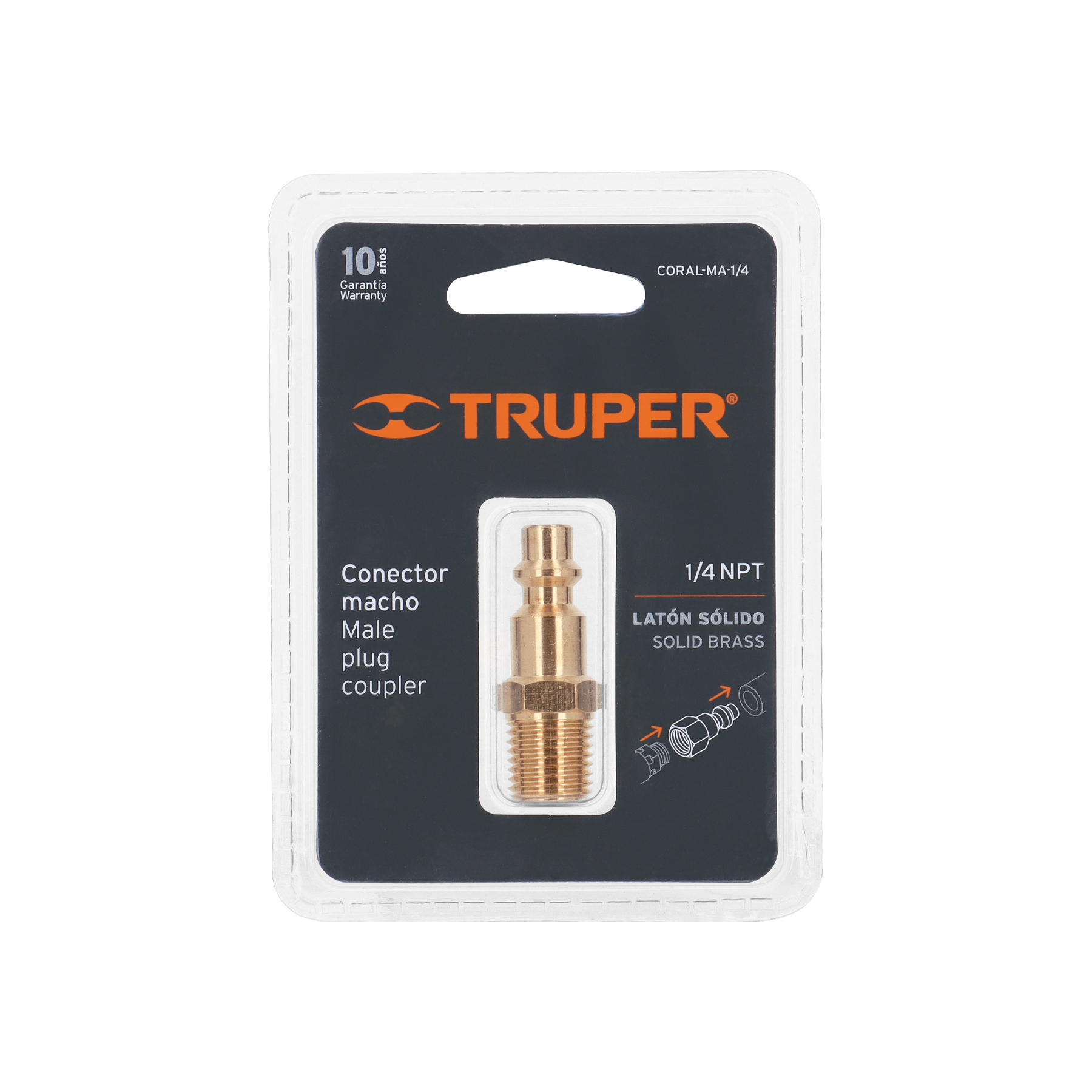 Conector rápido de latón, macho, cuerda 1/4" NPT, TRUPER TRUPER