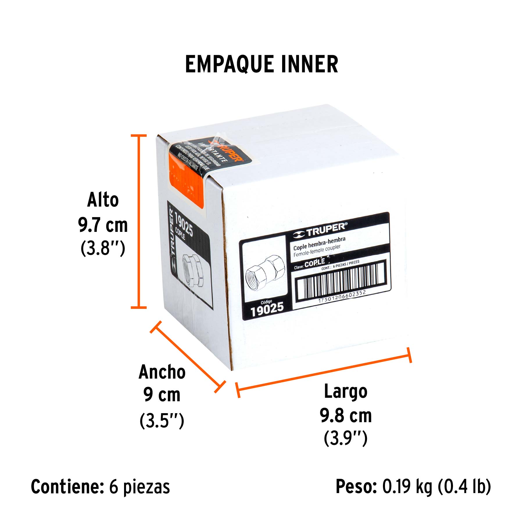 Cople de latón, hembra-hembra, cuerda 1/4" NPT, TRUPER TRUPER