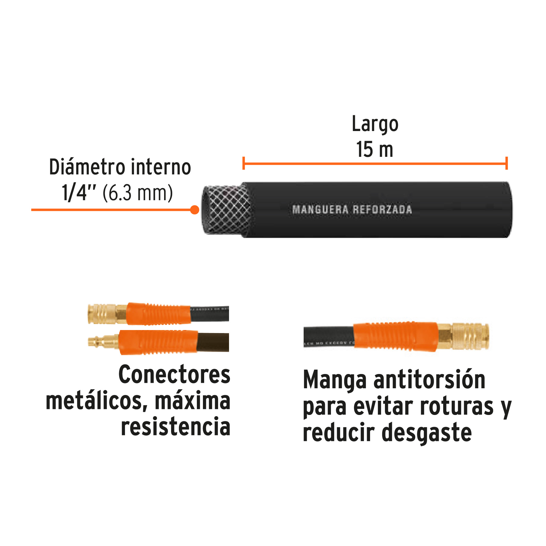 Manguera para compresor, de hule, 15m x 1/4", TRUPER TRUPER