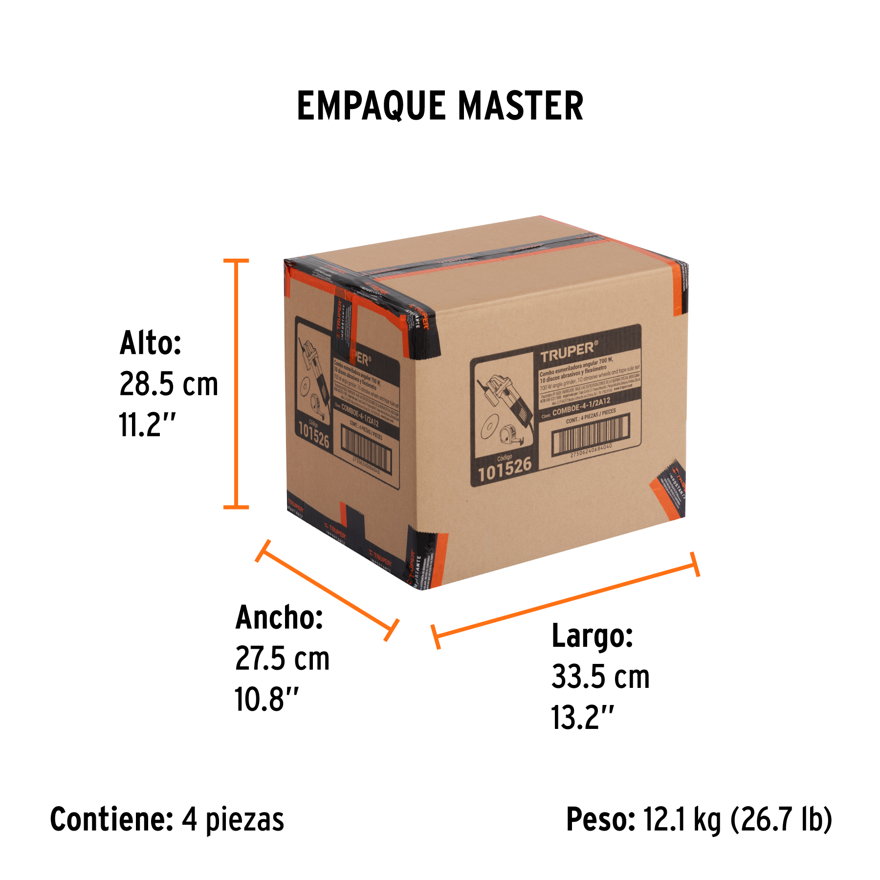 Combo esmeriladora 4-1/2", 700W, discos y flexómetro, PRO TRUPER