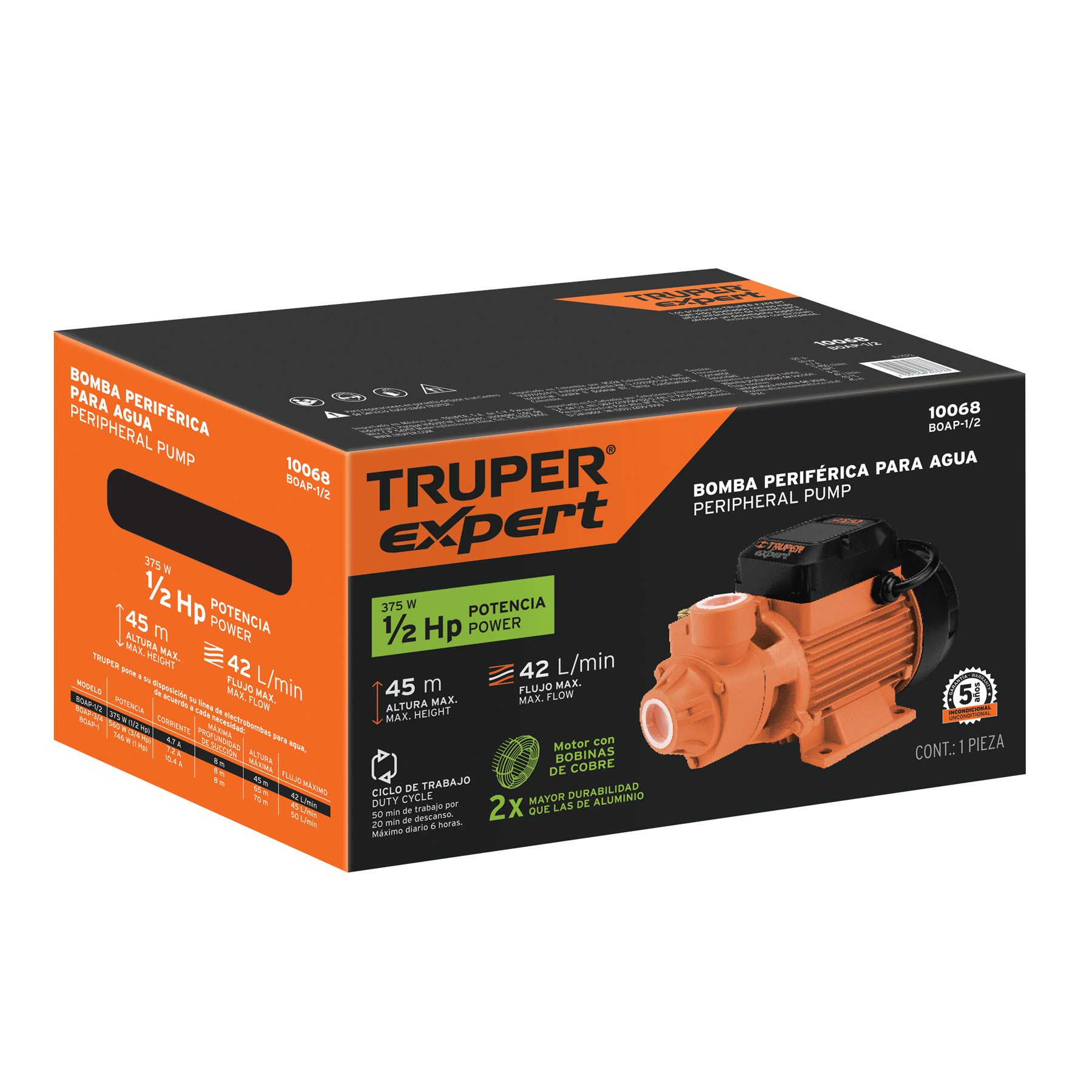 Bomba periférica 1/2HP, altura máx 45m, uso agrícola, EXPERT TRUPER