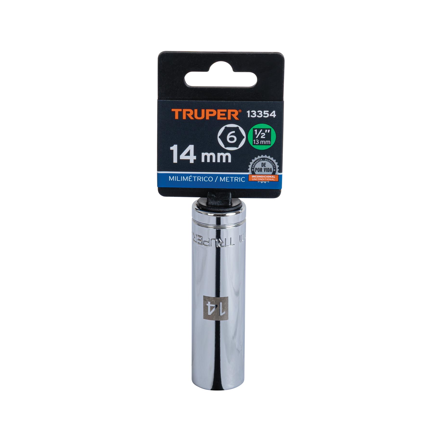 Dado largo de 14 mm, 6 puntas, cuadro 1/2", TRUPER TRUPER