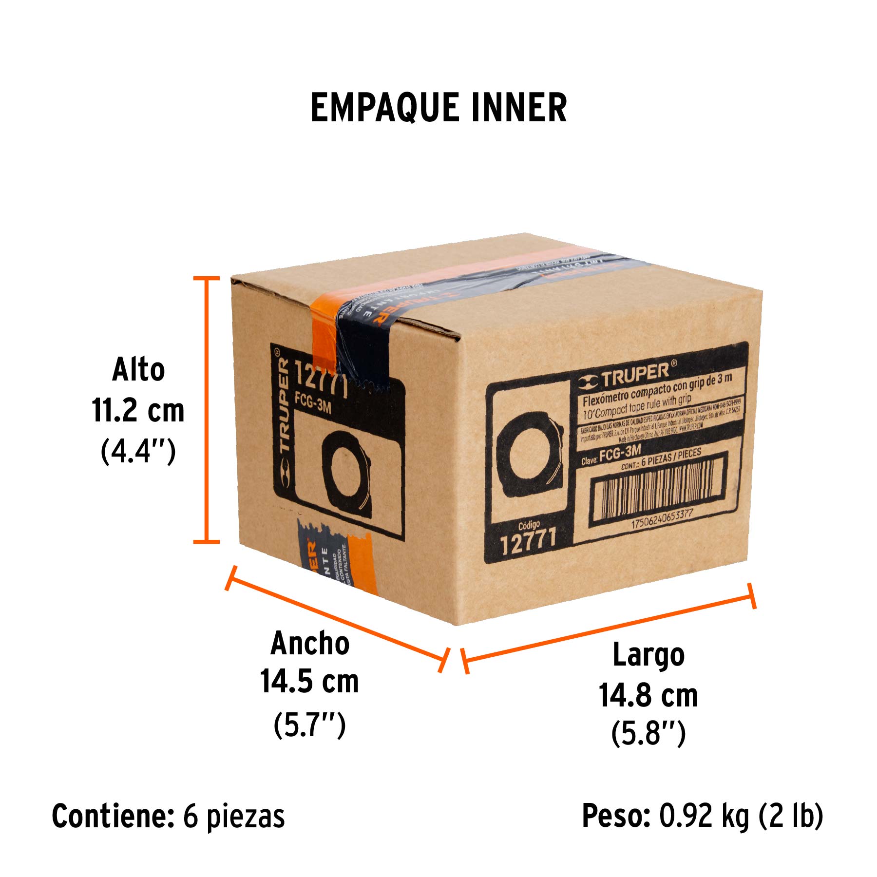 Flexómetro compacto contra impactos 3 m cinta 16 mm, TRUPER TRUPER