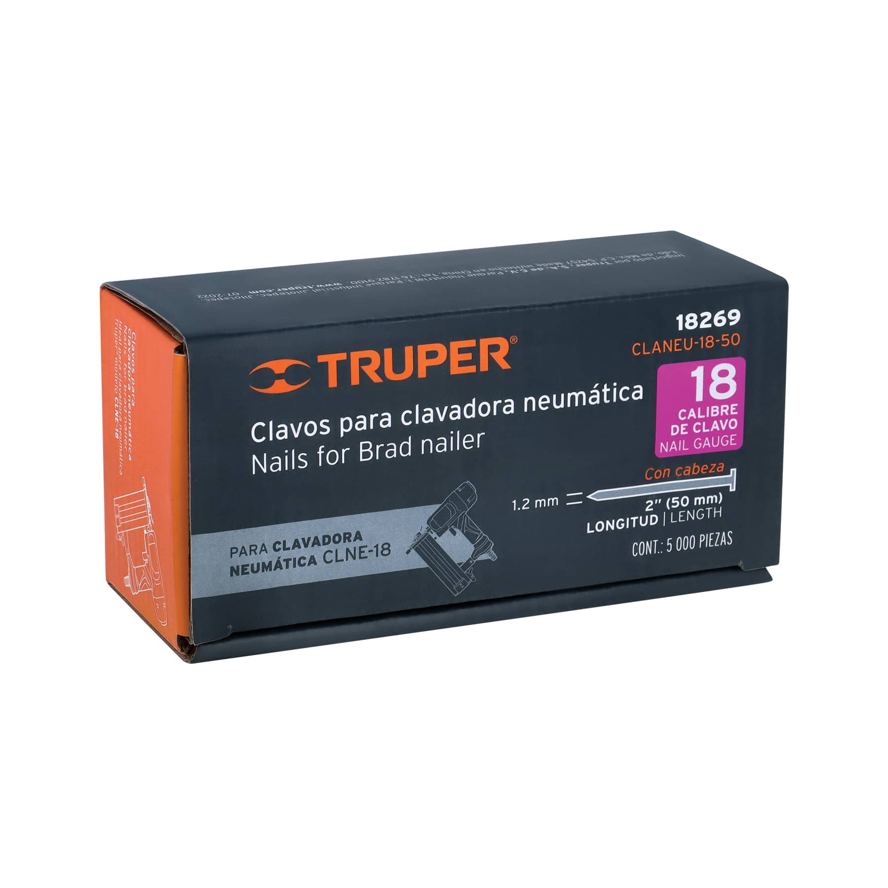 Caja con 5000 clavos calibre 18, 50 mm para CLNE-18, TRUPER TRUPER