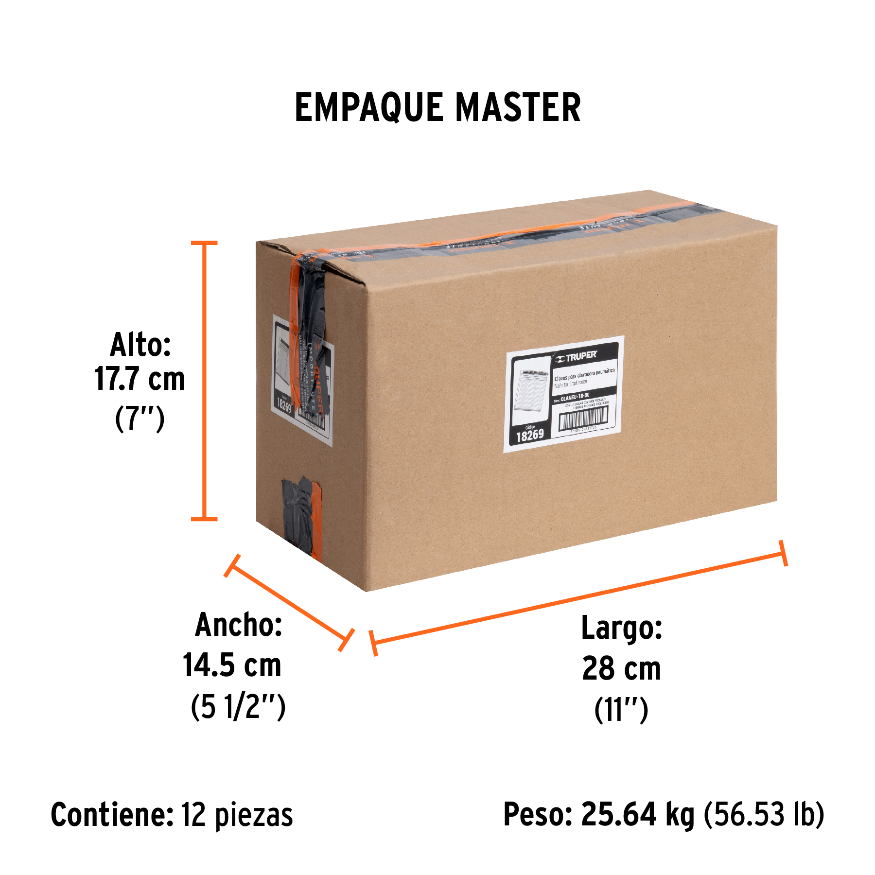 Caja con 5000 clavos calibre 18, 50 mm para CLNE-18, TRUPER TRUPER