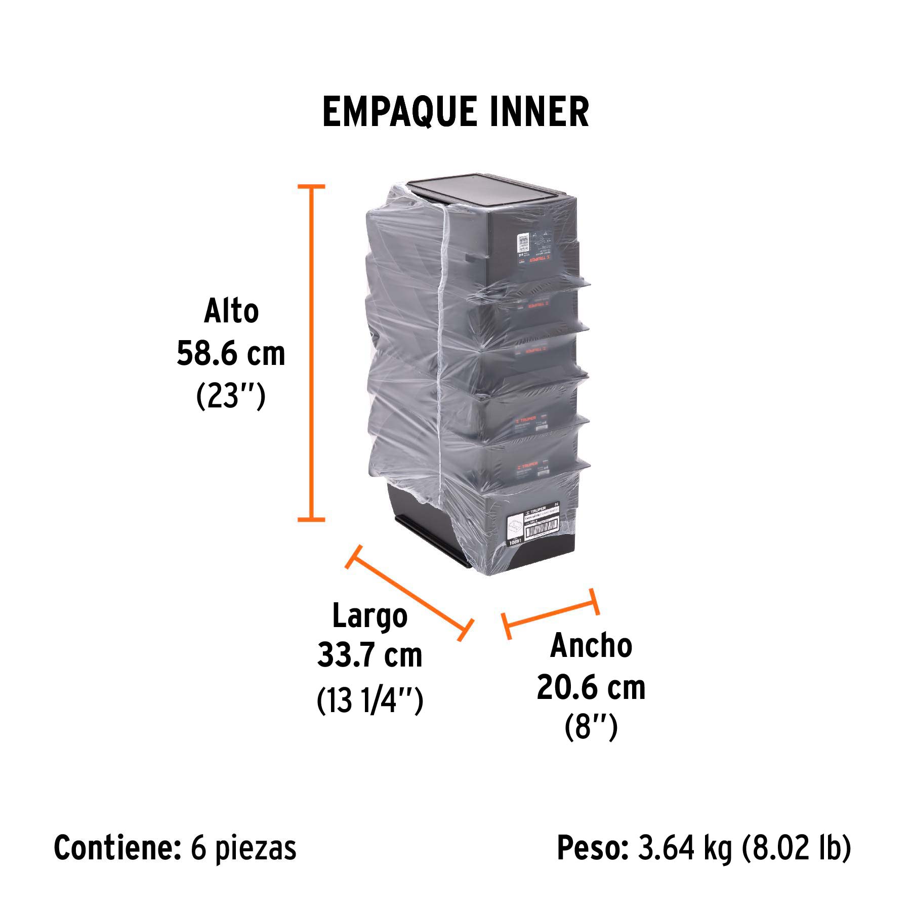Gaveta apilable 4 de plástico, 34 x 21 x 15 cm, TRUPER TRUPER