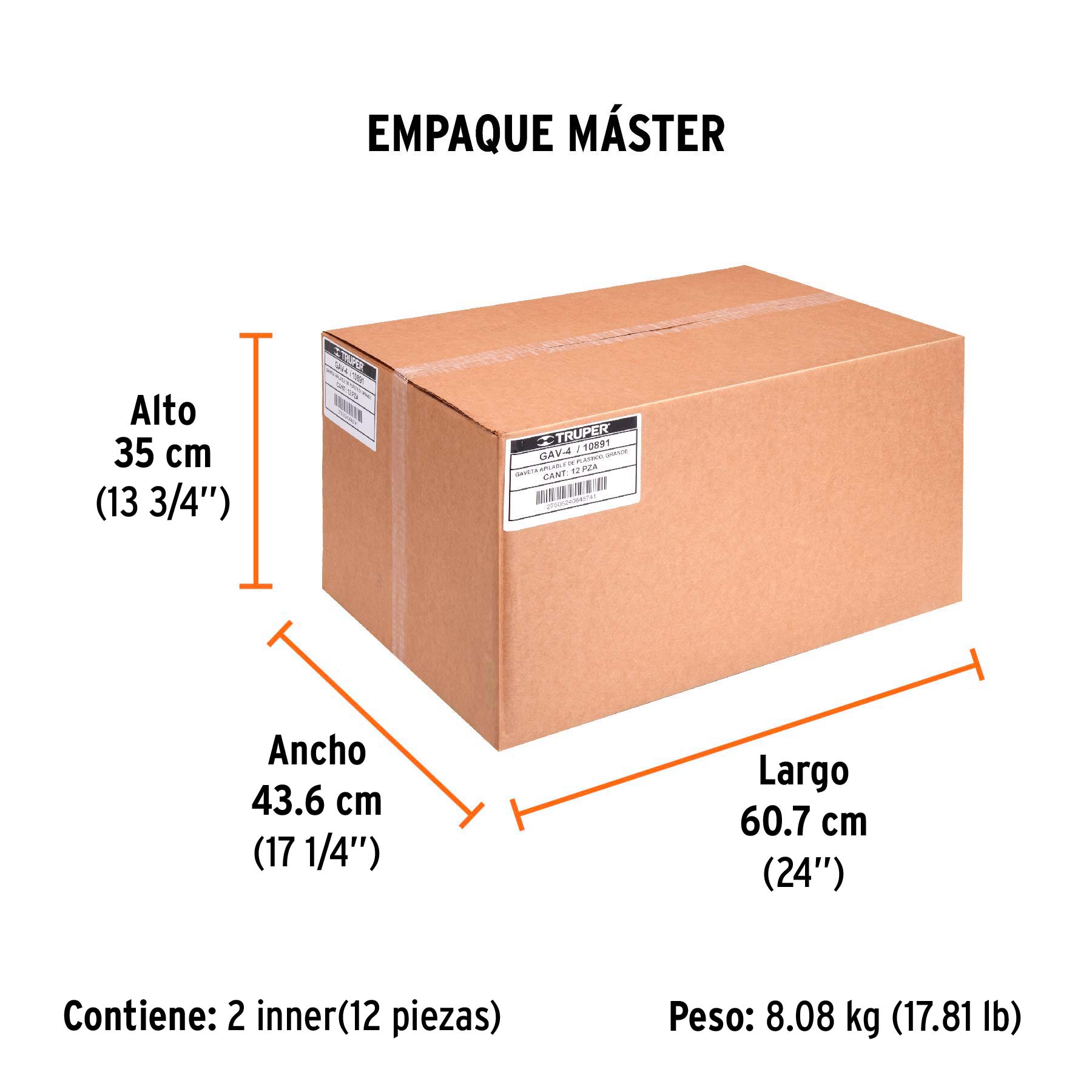 Gaveta apilable 4 de plástico, 34 x 21 x 15 cm, TRUPER TRUPER