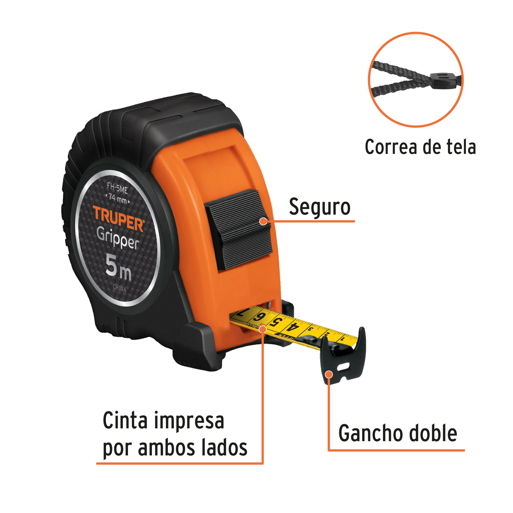 Flexómetro contra impactos 5 m cinta 19 mm grad. métrica TRUPER
